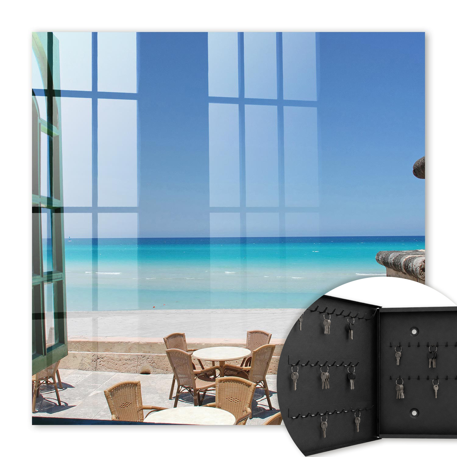 Armoire À Clés - (30 Cm X 30 Cm) - Boîte À Clés Murale - Coffret De Rangement Pour Clés - Couleur Noire - Ouverture Vers La Gauche - Pour Maison Et Bureau - Loisirs En Bord De Mer