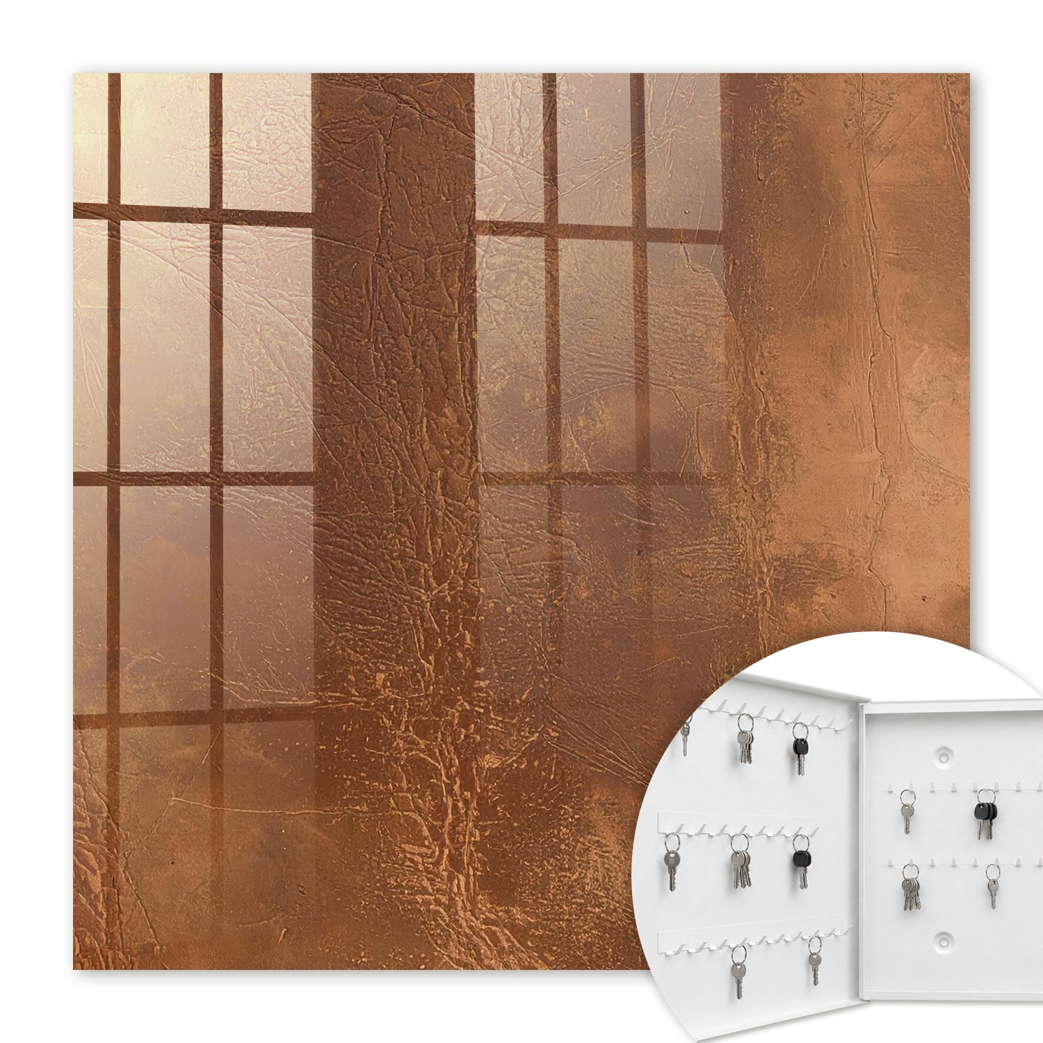 Armoire À Clés - (30 Cm X 30 Cm) - Boîte À Clés Murale - Coffret De Rangement Pour Clés - Couleur Blanche - Ouverture Vers La Gauche - Pour Maison Et Bureau - Texture De La Peau