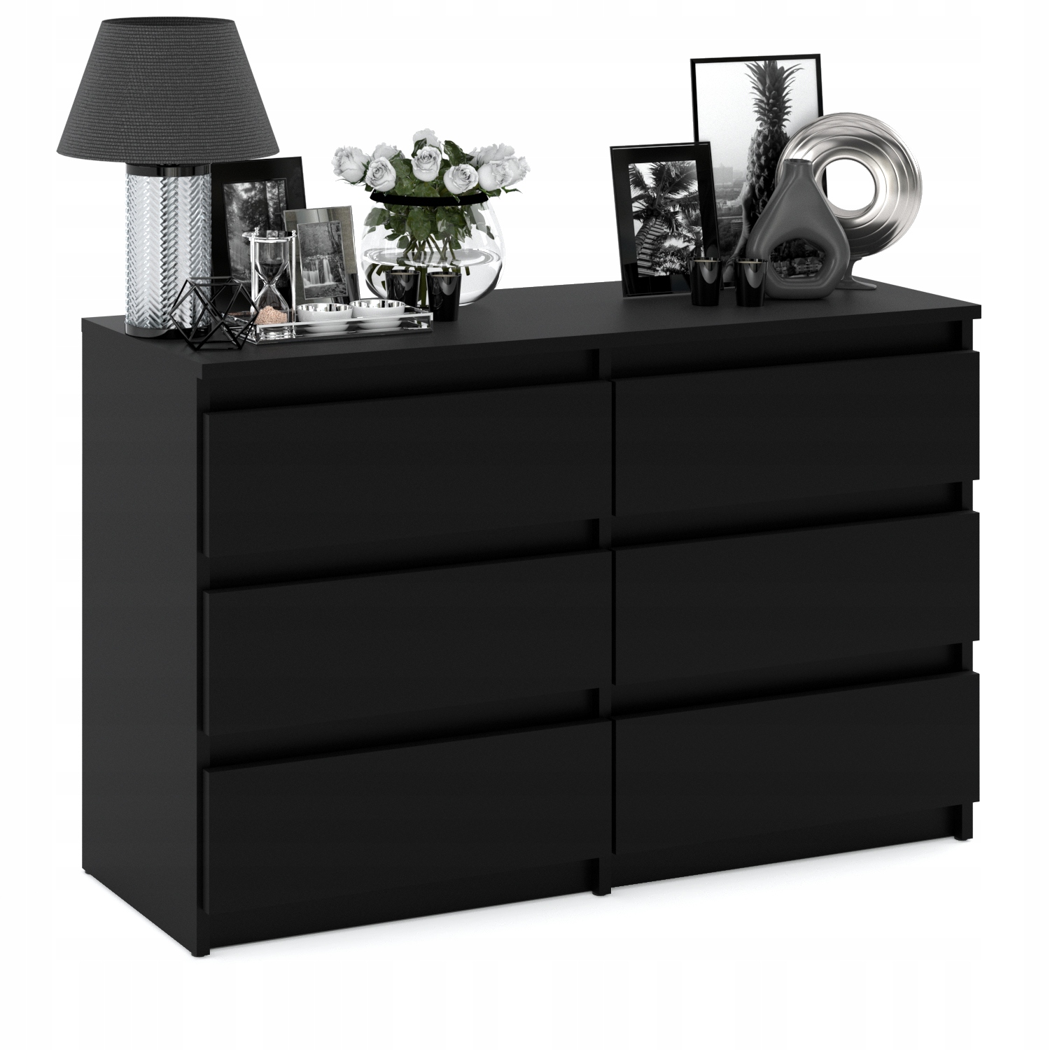 Commode Noire 100 Cm - 6 Tiroirs - Meuble Tv Spacieux Rangement Style Loft Pour Salon