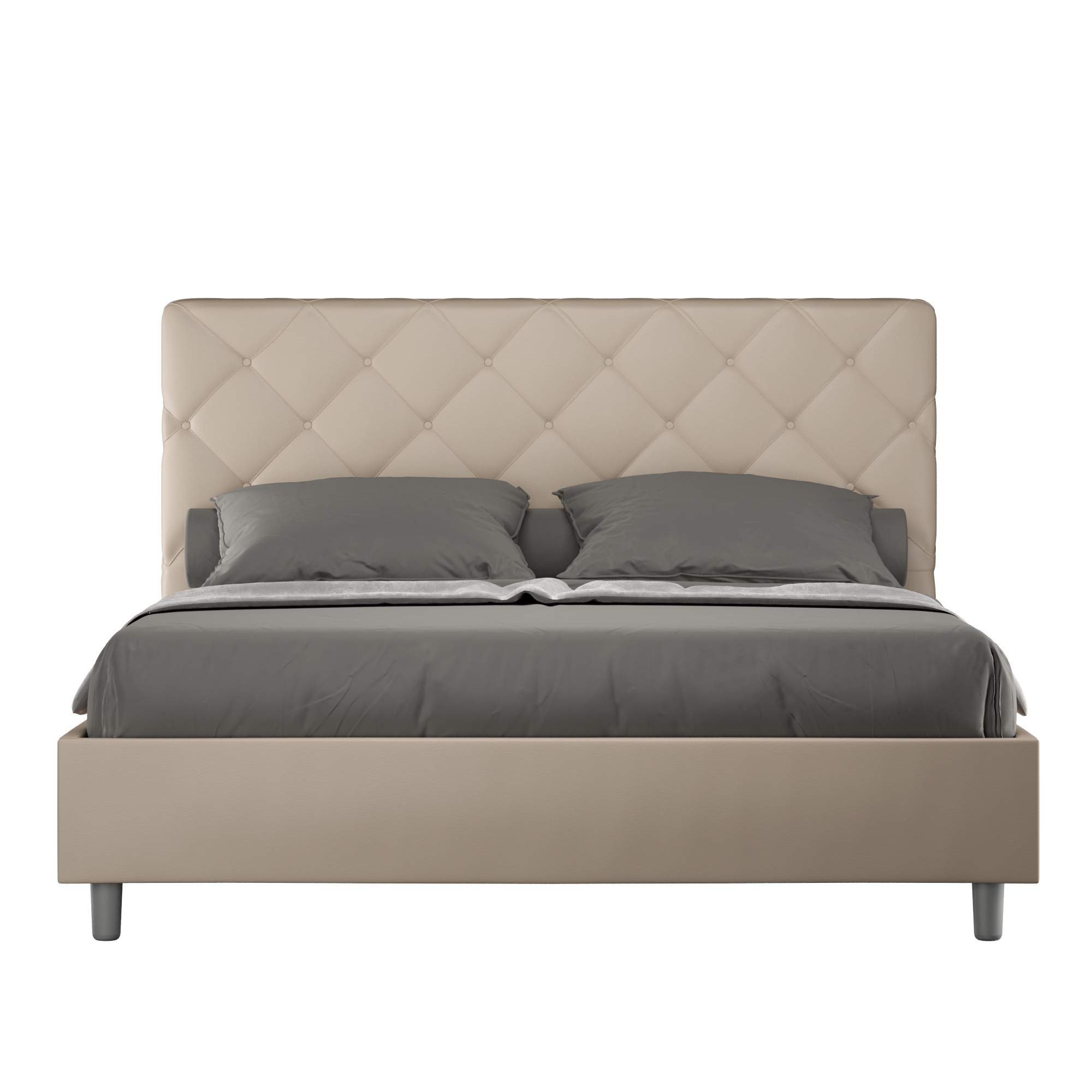 Lit Coffre Rembourré 160x190 Similicuir Taupe Priya