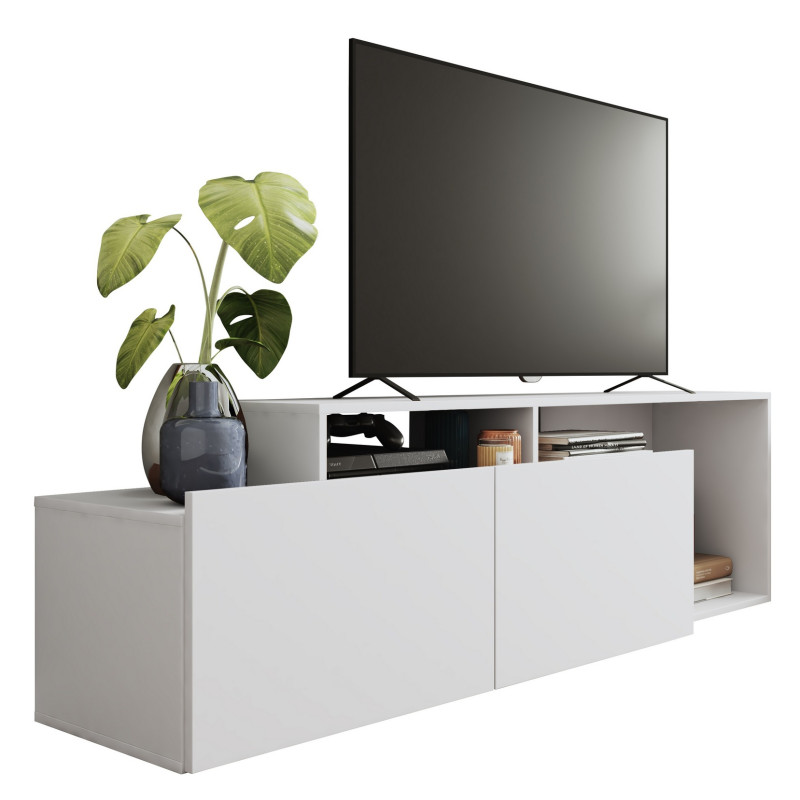 Meuble Tv Beaux Meubles Pas Chers 50 Pouces 2 Portes Abattantes 6 Niches Blanc