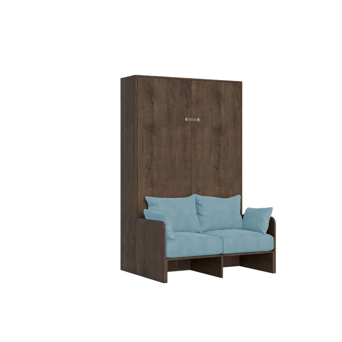 Lit Queen-size Escamotable Kentaro 120 Cm Avec Canapé En Noyer, Bleu Clair