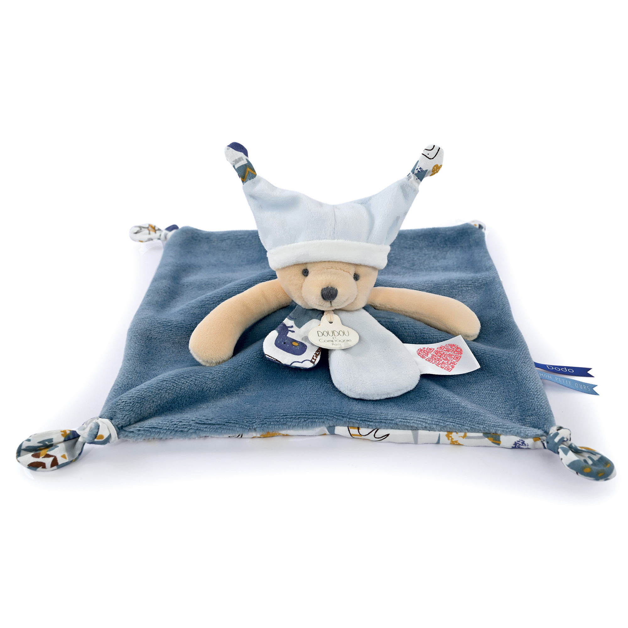 Doudou Histoire 25 Cm Polyester Collection Les Petits Futés Ours Bleu