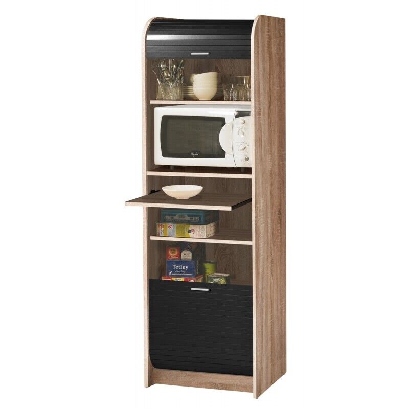 Meuble Colonne Beaux Meubles Pas Chers Micro Ondes 6 Niches 58,2 Cm 180,7 Cm 47 Cm Chêne Noir Mélaminé