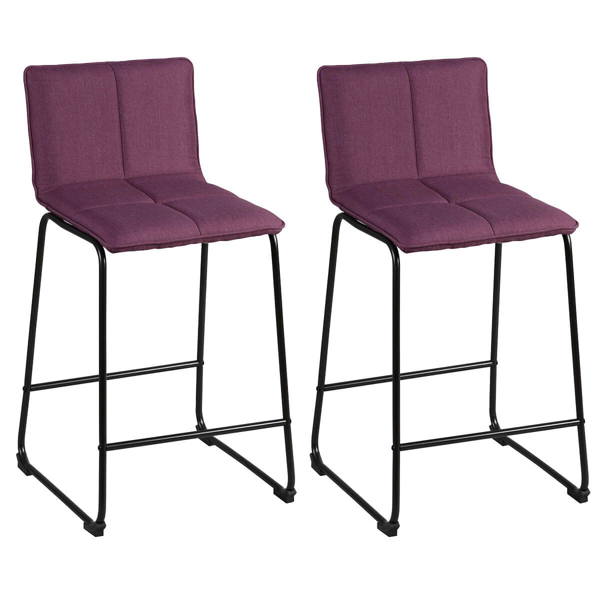 Lot De 2 Tabourets De Bar Assise Matelassée Et Tissu Polyester Violet Piètement Métal - Anson