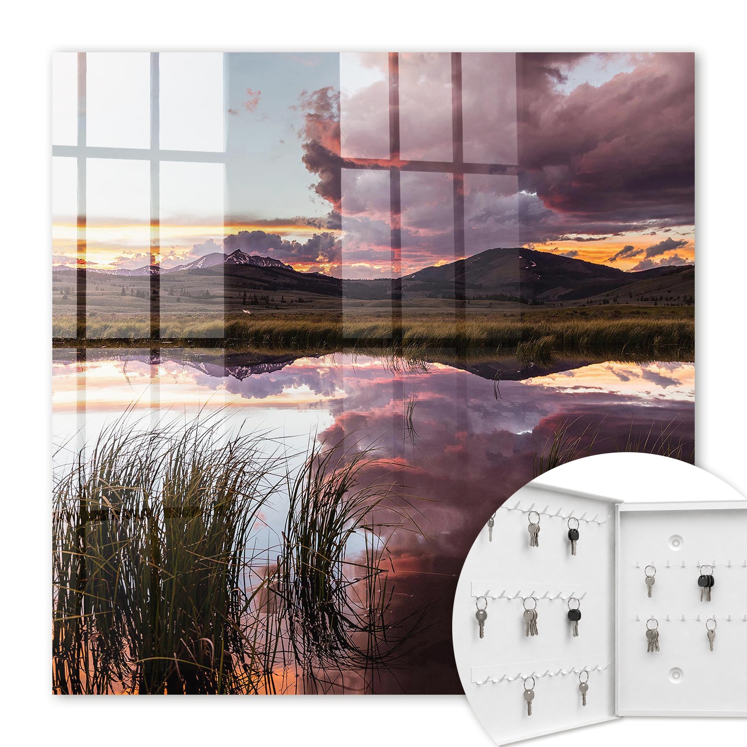 Armoire À Clés - (30 Cm X 30 Cm) - Boîte À Clés Murale - Coffret De Rangement Pour Clés - Couleur Blanche - Ouverture Vers La Gauche - Pour Maison Et Bureau - Montagnes De L'Ouest