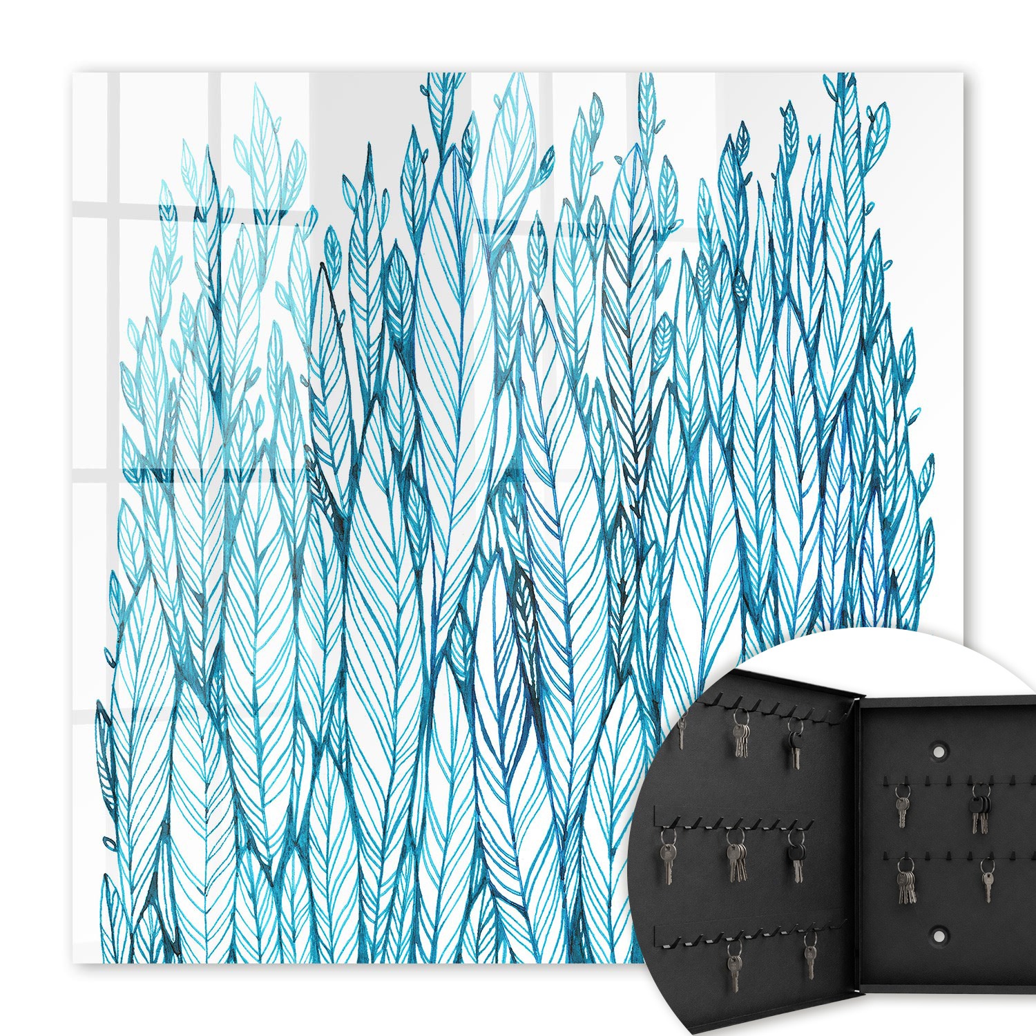 Armoire À Clés - (30 Cm X 30 Cm) - Boîte À Clés Murale - Coffret De Rangement Pour Clés - Couleur Noire - Ouverture Vers La Gauche - Pour Maison Et Bureau - Élégance Feuillue