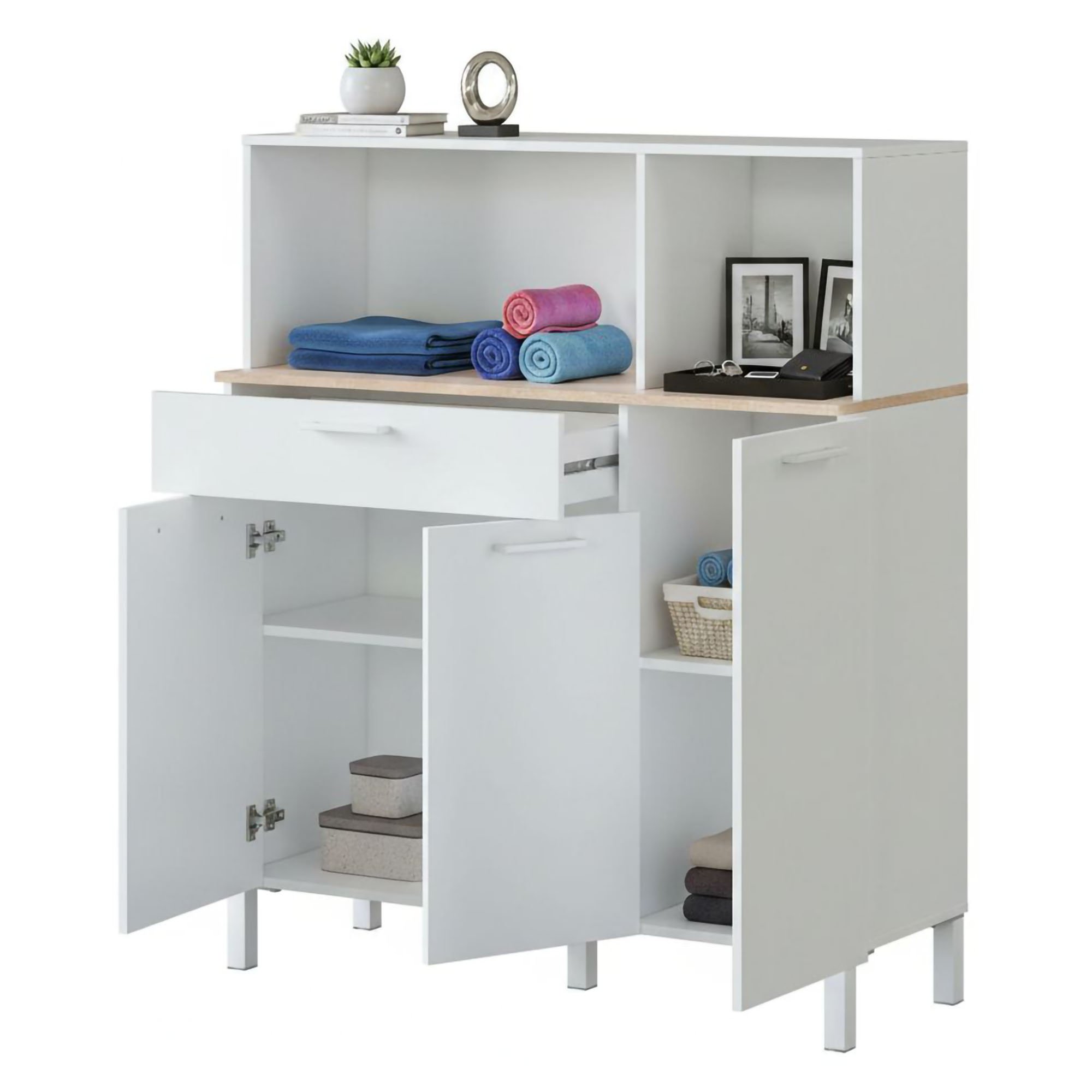 Buffet Effet Bois Beige, Blanc 160x40 Cm