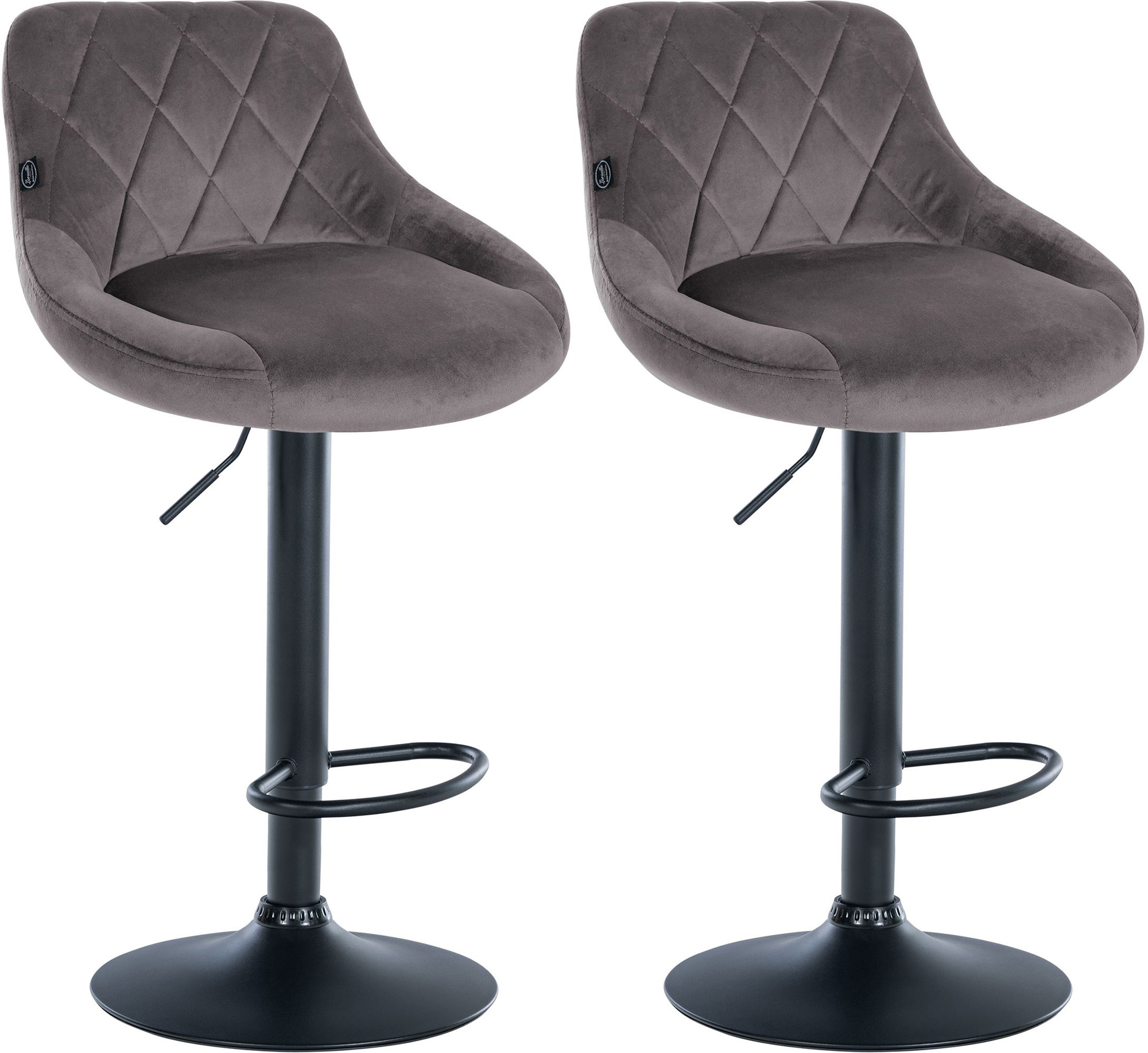 Lot De 2 Tabourets De Bar Lazio Velours Noir Gris