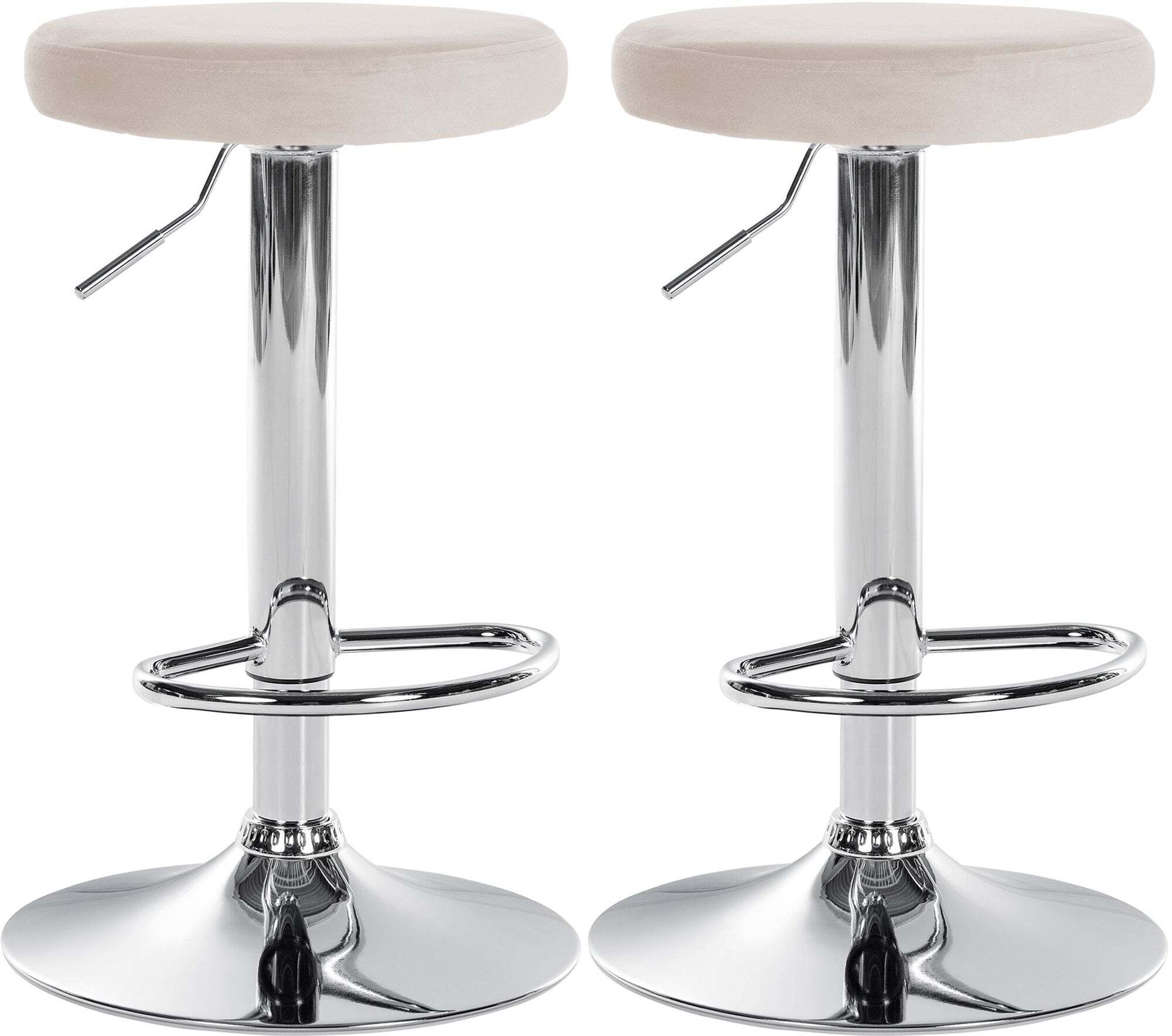 Lot De 2 Tabourets De Bar Avec Assise En Tissu Velours Crème Et Cadre Tdb10713
