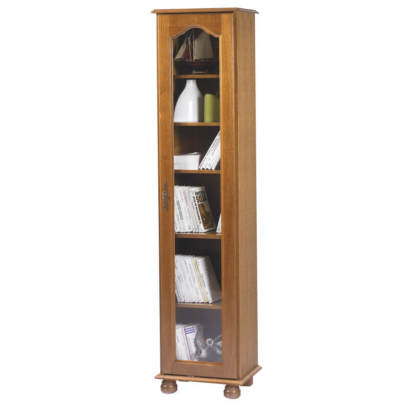 Vitrine Bibliothèque Beaux Meubles Pas Chers 1 Porte 6 Niches 44,2 X 182,2 X 33 Cm Chêne