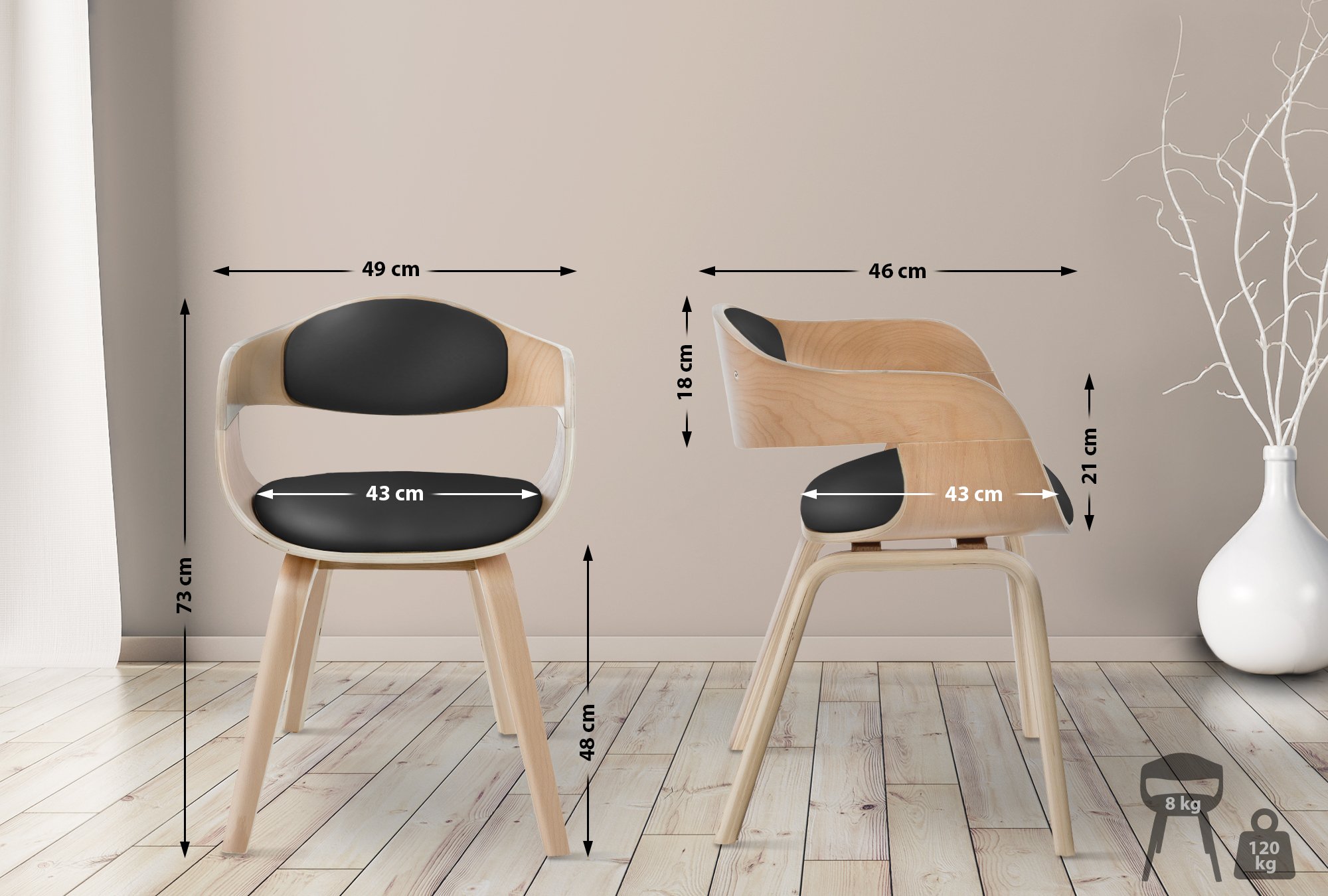 Lot De 2 Chaises Kingston Simili Cuir Naturel/noir