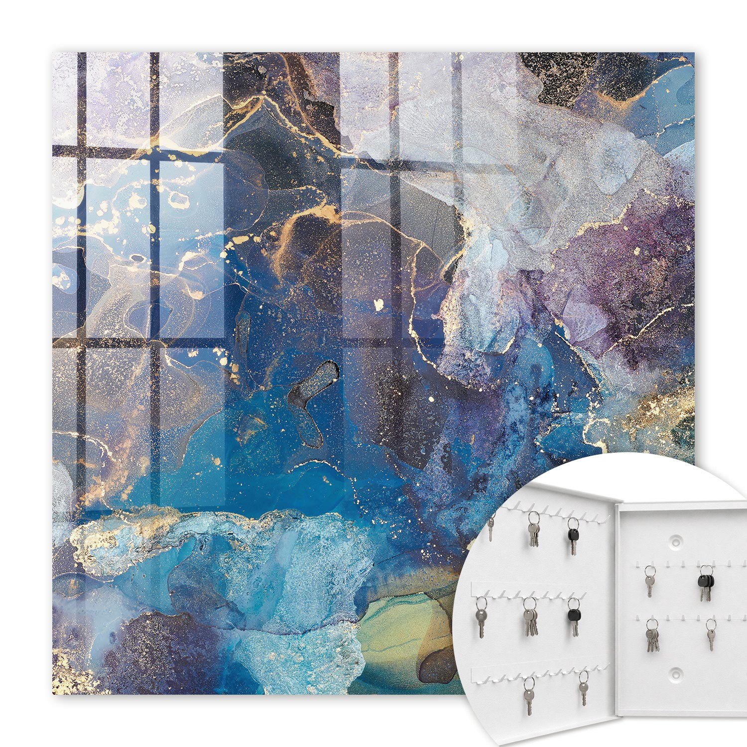 Armoire À Clés - (30 Cm X 30 Cm) - Boîte À Clés Murale - Coffret De Rangement Pour Clés - Couleur Blanche - Ouverture Vers La Gauche - Pour Maison Et Bureau - Abstraction Marine