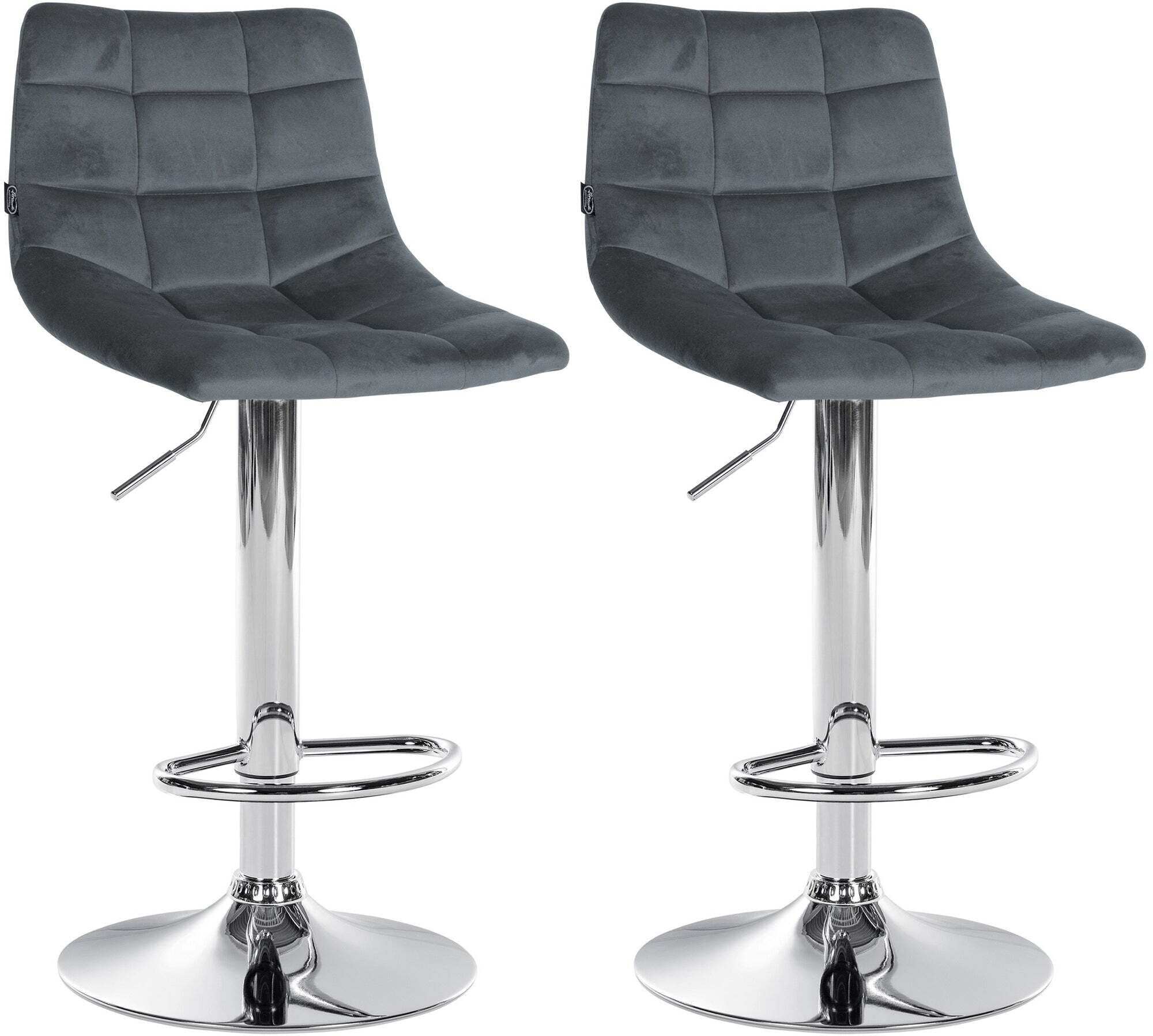 Lot De 2 Tabourets De Bar En Velours Gris Foncé Base Métal Chromé Réglable Tdb10632
