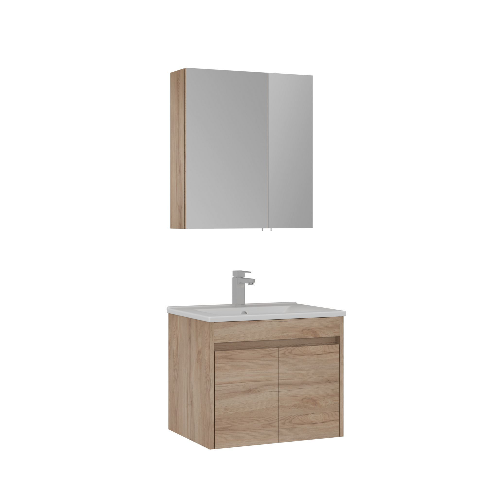 Meuble Avec Simple Vasque Et Miroir "side 65 V2" - 65 X 45 X 52 Cm - Oak