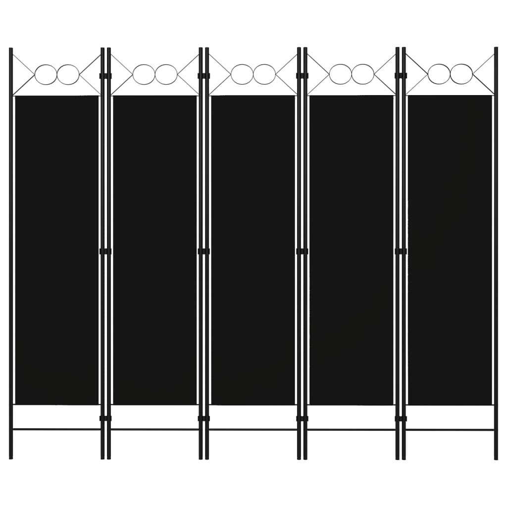 Paravent Séparateur De Pièce Cloison 5 Panneaux 200 X 180 Cm Tissu Noir Et Dec031010