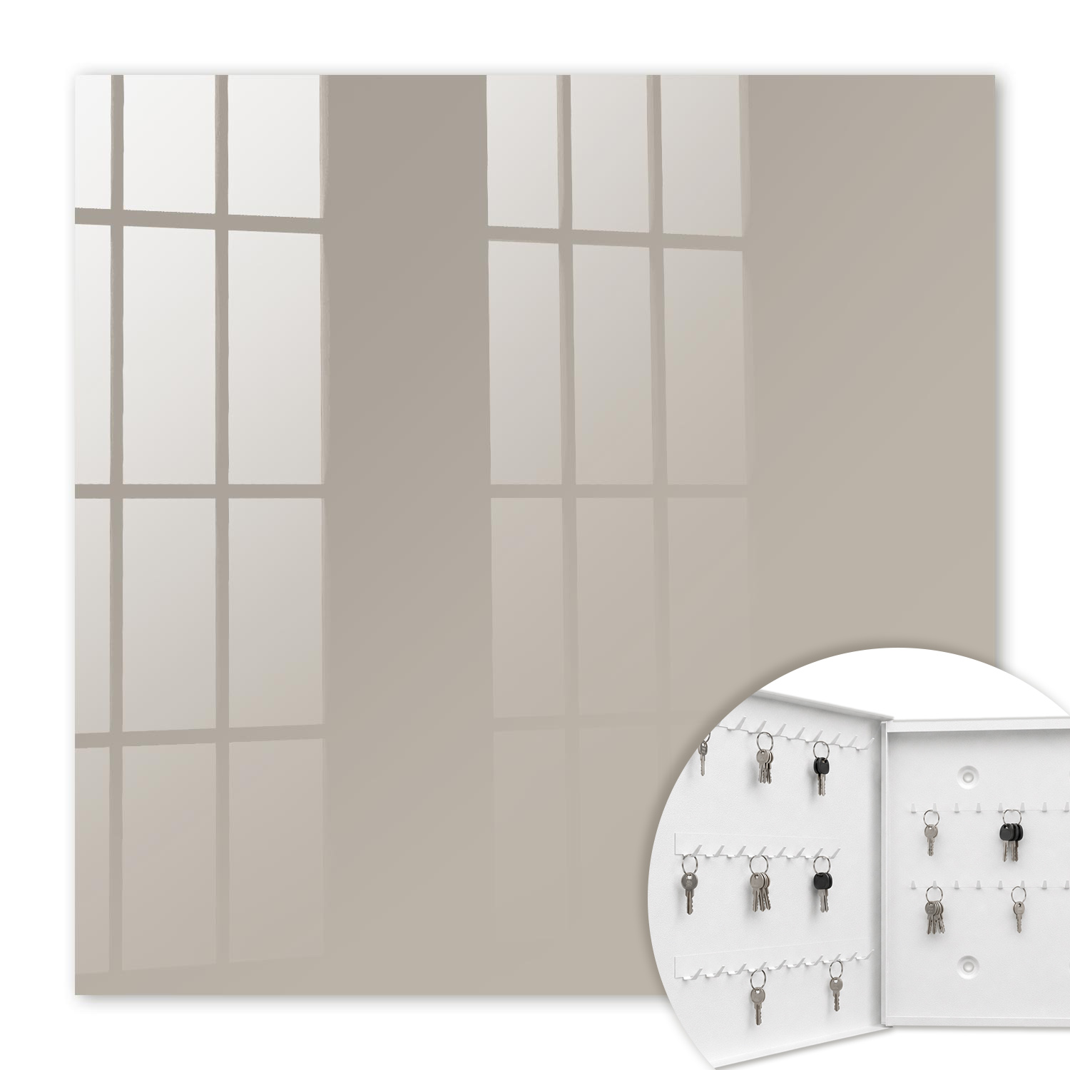 Armoire À Clés - (30 Cm X 30 Cm) - Boîte À Clés Murale - Coffret De Rangement Pour Clés - Couleur Blanche - Ouverture Vers La Gauche - Pour Maison Et Bureau - Gris Chaud