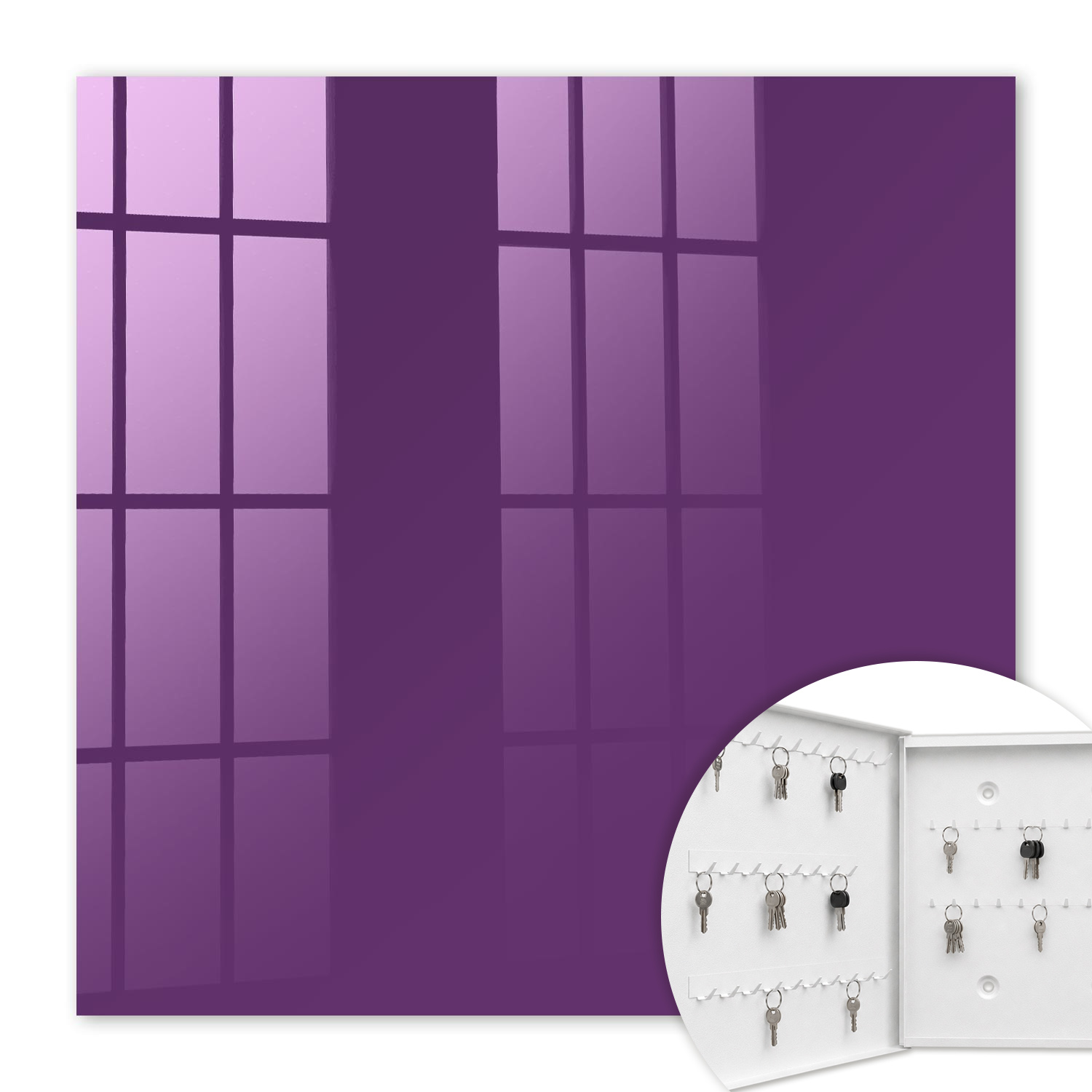 Armoire À Clés - (30 Cm X 30 Cm) - Boîte À Clés Murale - Coffret De Rangement Pour Clés - Couleur Blanche - Ouverture Vers La Gauche - Pour Maison Et Bureau - Violet Intense
