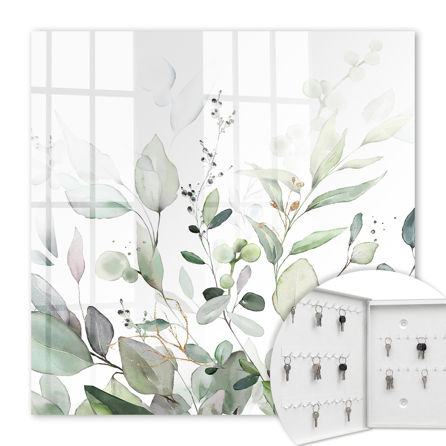 Armoire À Clés - (30 Cm X 30 Cm) - Boîte À Clés Murale - Coffret De Rangement Pour Clés - Couleur Blanche - Ouverture Vers La Gauche - Pour Maison Et Bureau - Élégance Verte