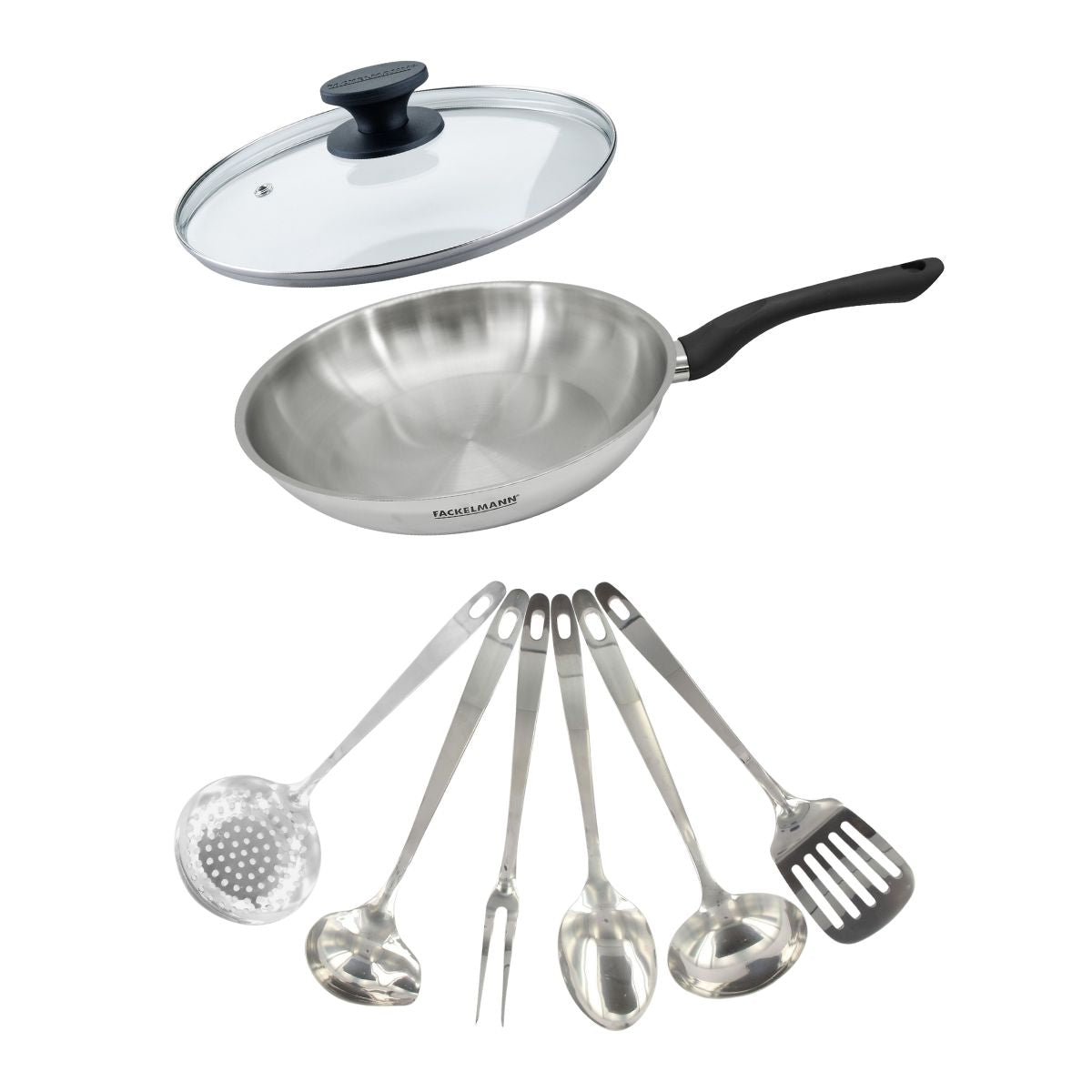 Set Poêle 28 Cm, Couvercle Verre Et 6 Ustensiles Geneva