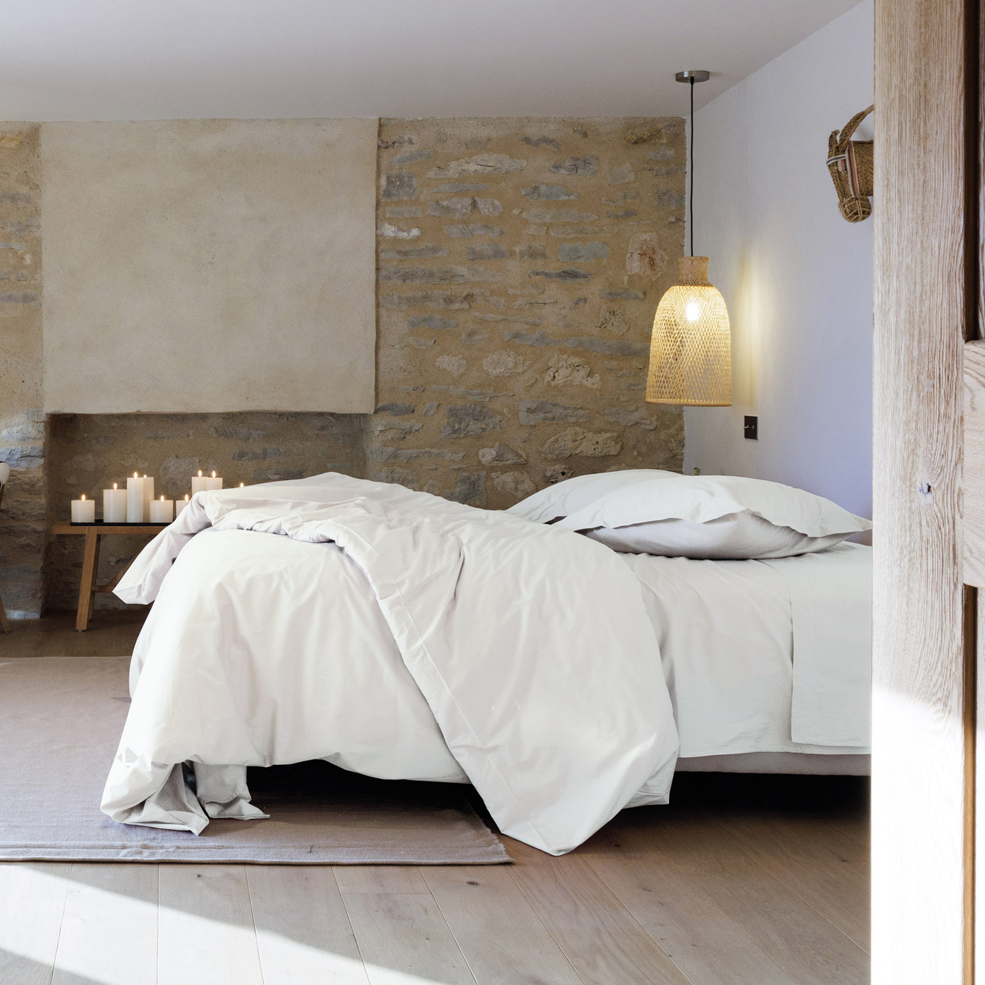 Parure De Lit 200x200 Cm Set 50x70 Cm Percale Manoir Blanc Neige