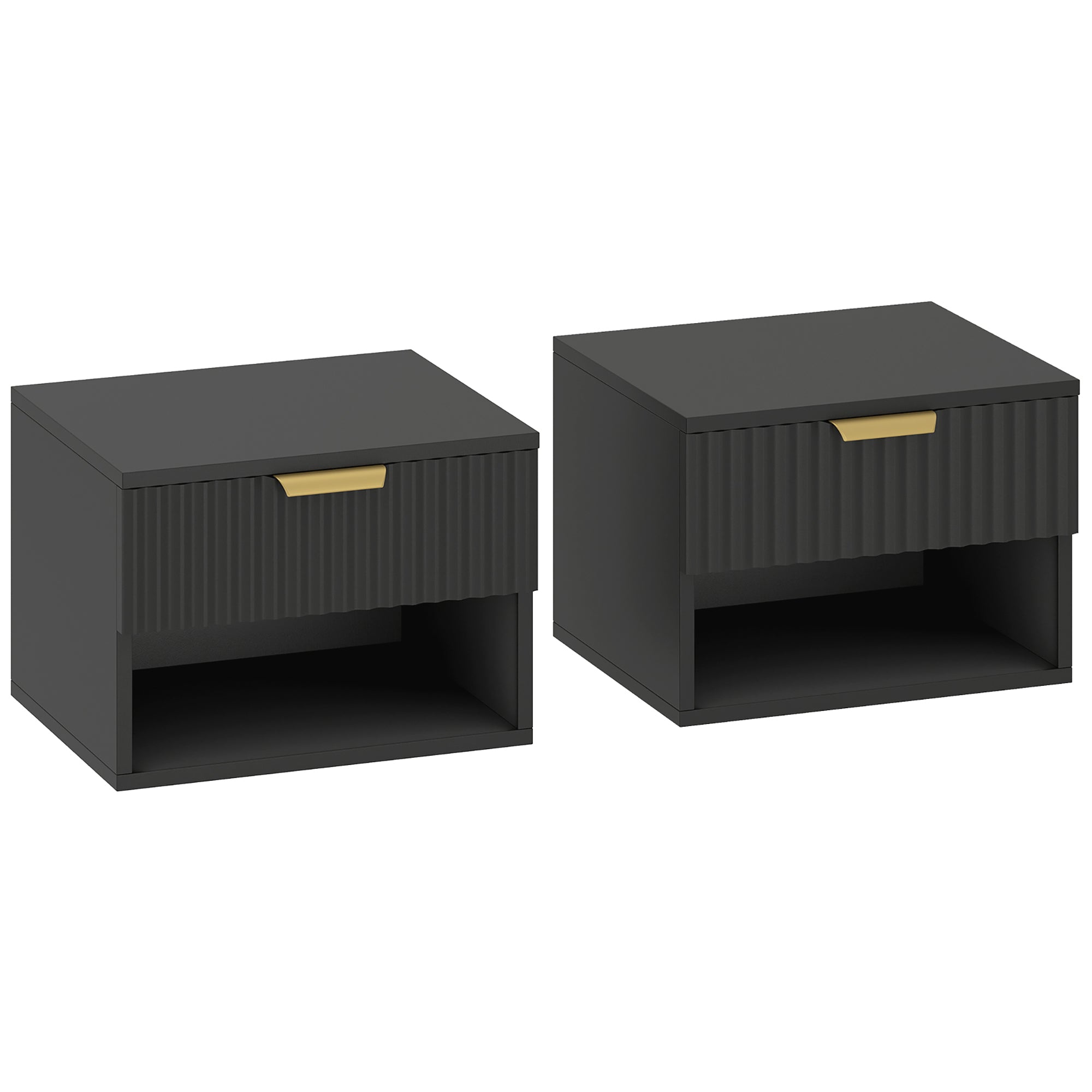 Lot De 2 Tables De Chevet Suspendues 40 X 34 X 29 Cm Tiroir À Fermeture Douce Design Flottant Moderne Épuré En Mdf Noir 210003761