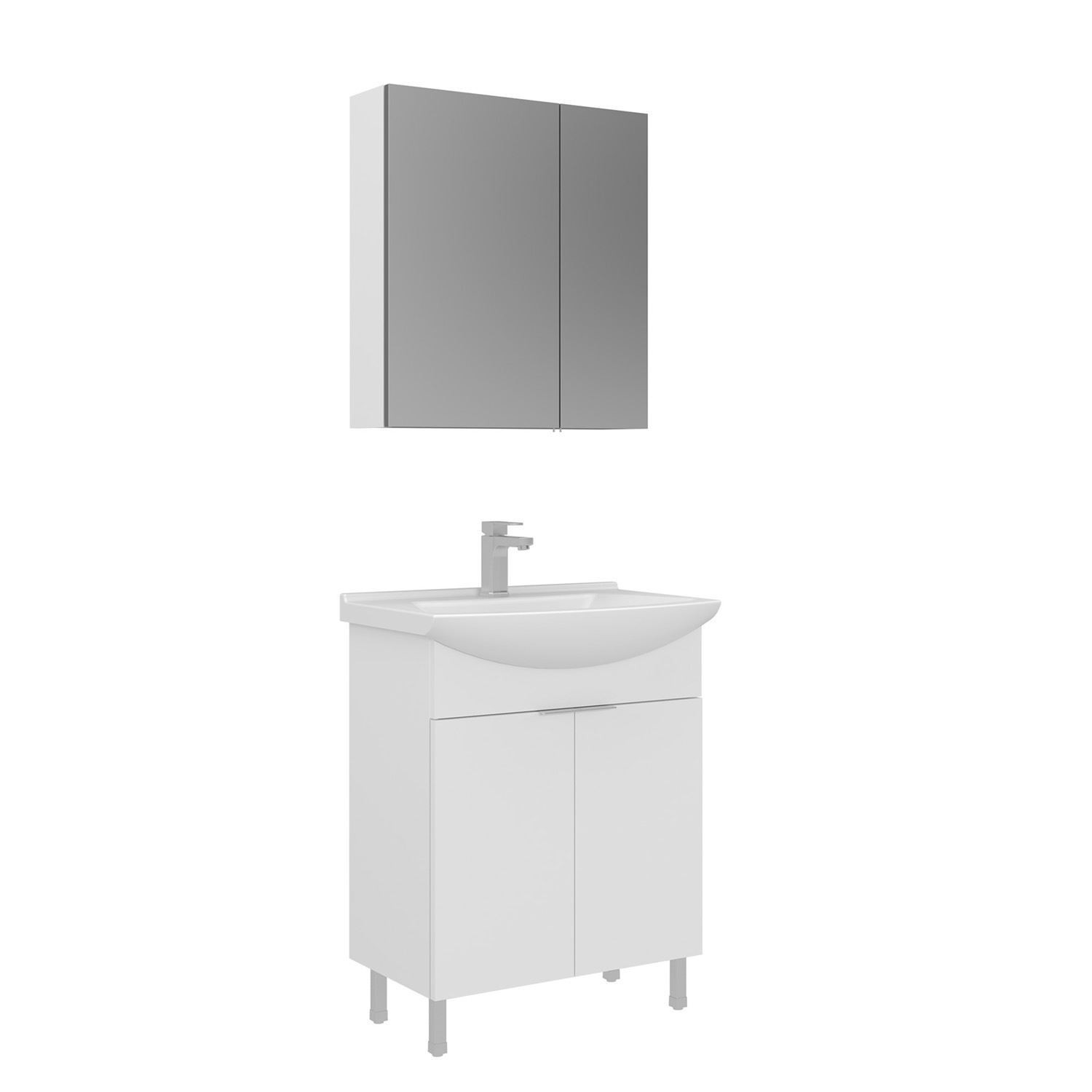 Meuble Avec Simple Vasque Et Miroir "purus 65" - 65 X 50 X 83 Cm - White