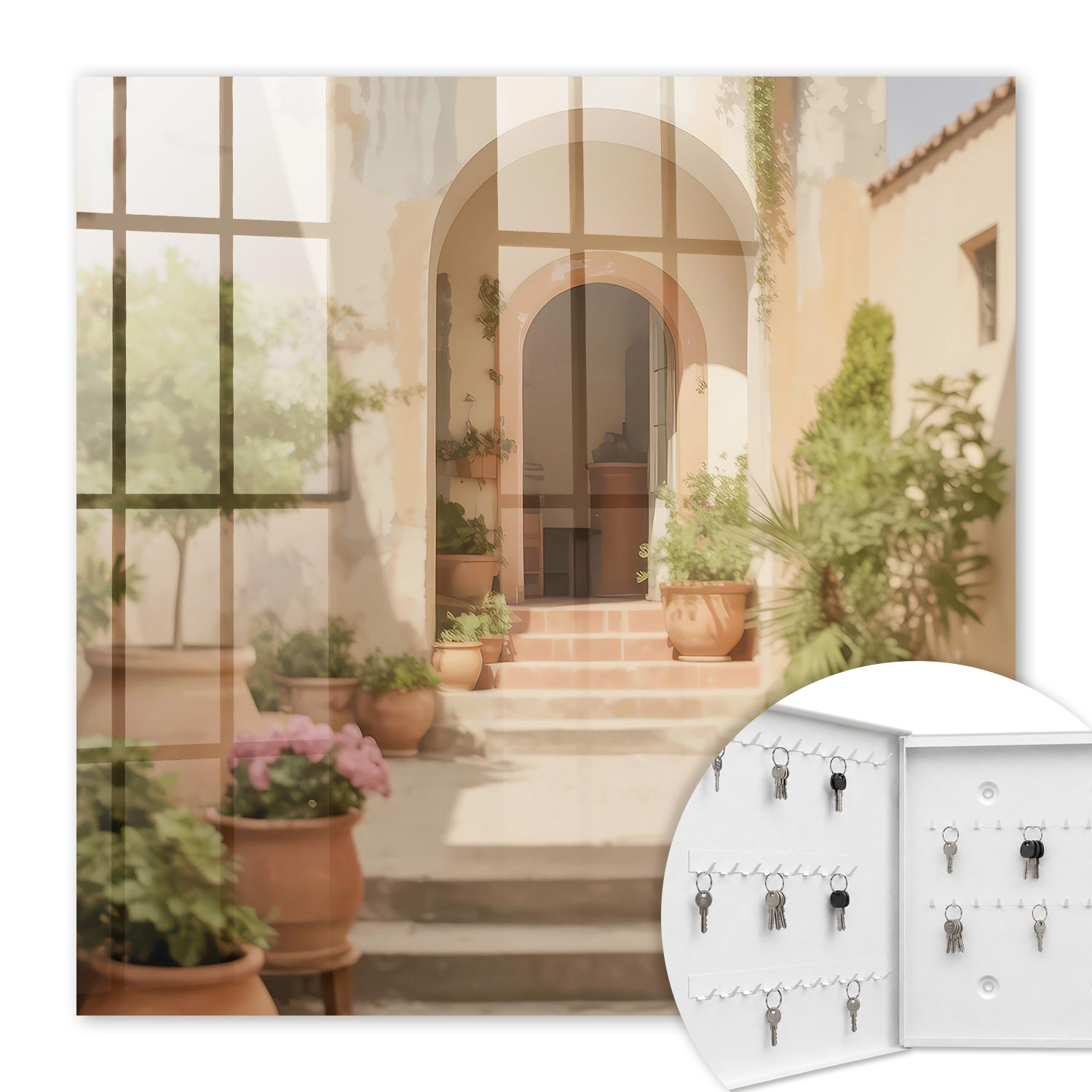Armoire À Clés - (30 Cm X 30 Cm) - Boîte À Clés Murale - Coffret De Rangement Pour Clés - Couleur Blanche - Ouverture Vers La Gauche - Pour Maison Et Bureau - Jardin Rustique