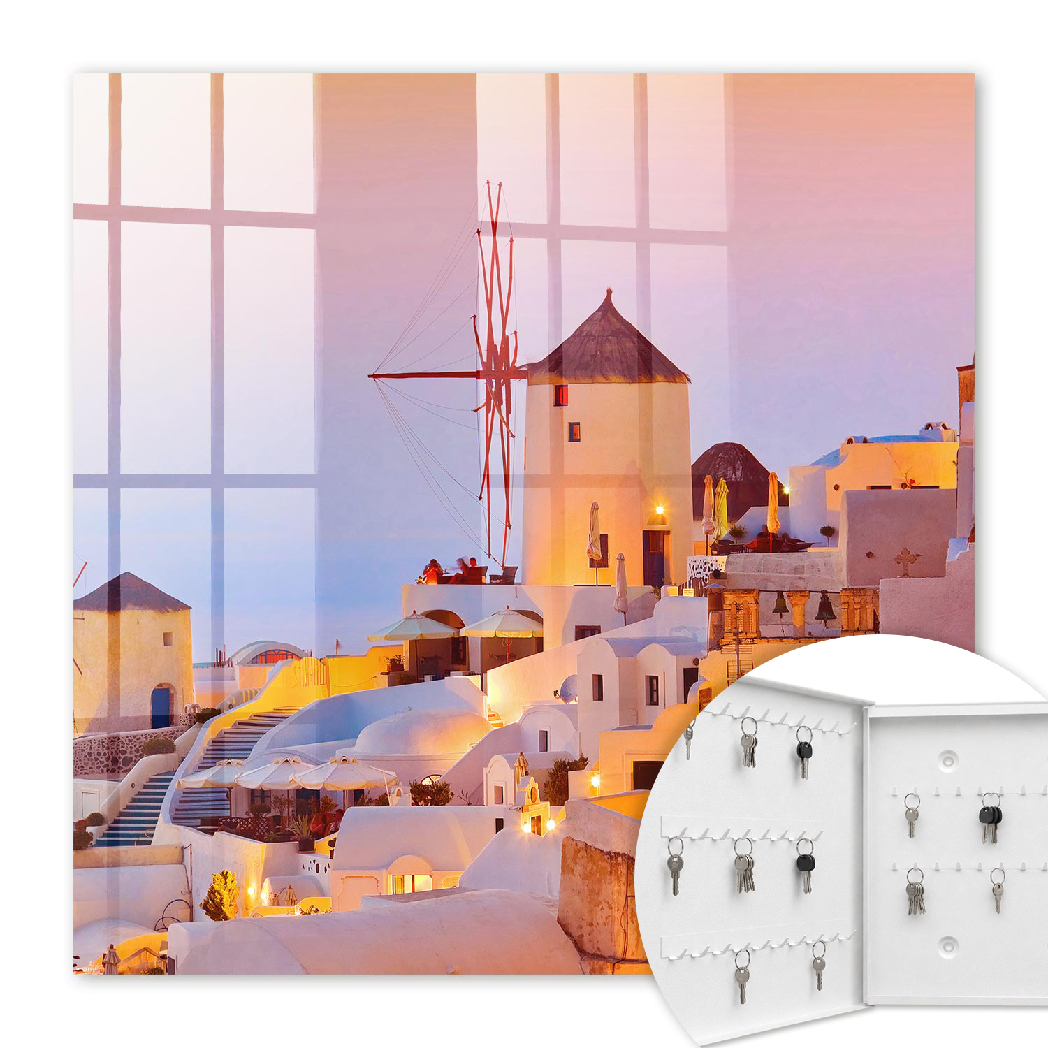 Armoire À Clés - (30 Cm X 30 Cm) - Boîte À Clés Murale - Coffret De Rangement Pour Clés - Couleur Blanche - Ouverture Vers La Gauche - Pour Maison Et Bureau - Île Grecque