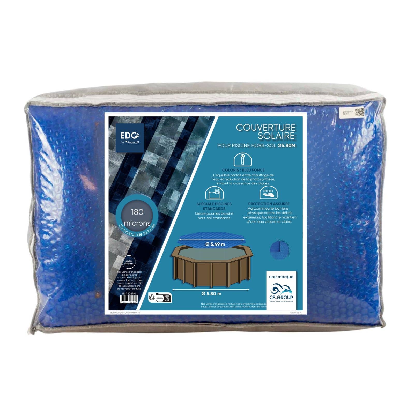 Bâche Solaire Edg By Aqualux Diam 521 180 Microns Sans Ourlet Bleu Plastique