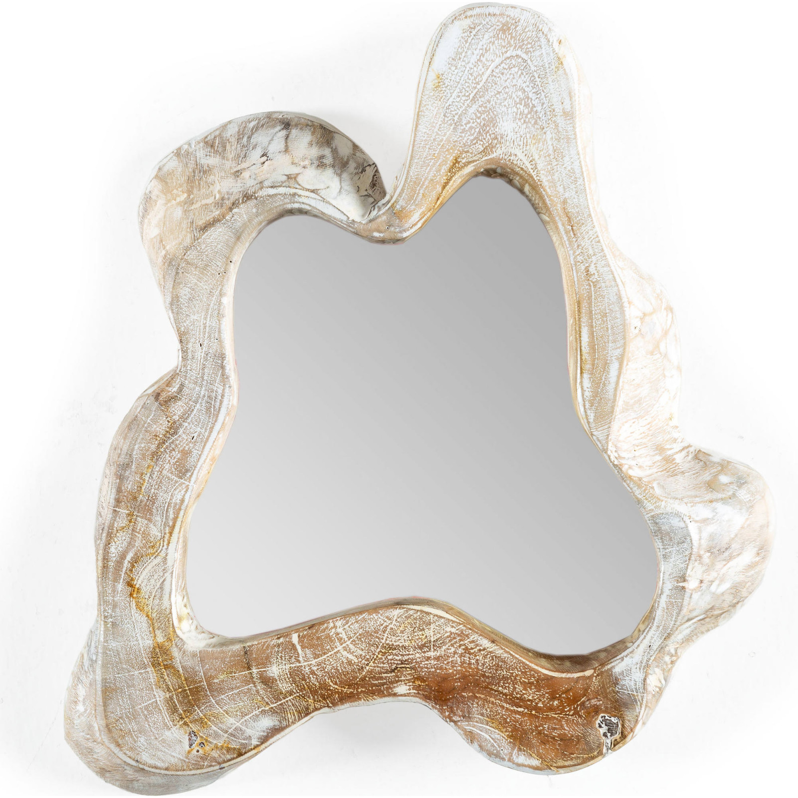Miroir Élégant En Teck Blanc Lavage - Teintes Douces De Blanc Lavé
