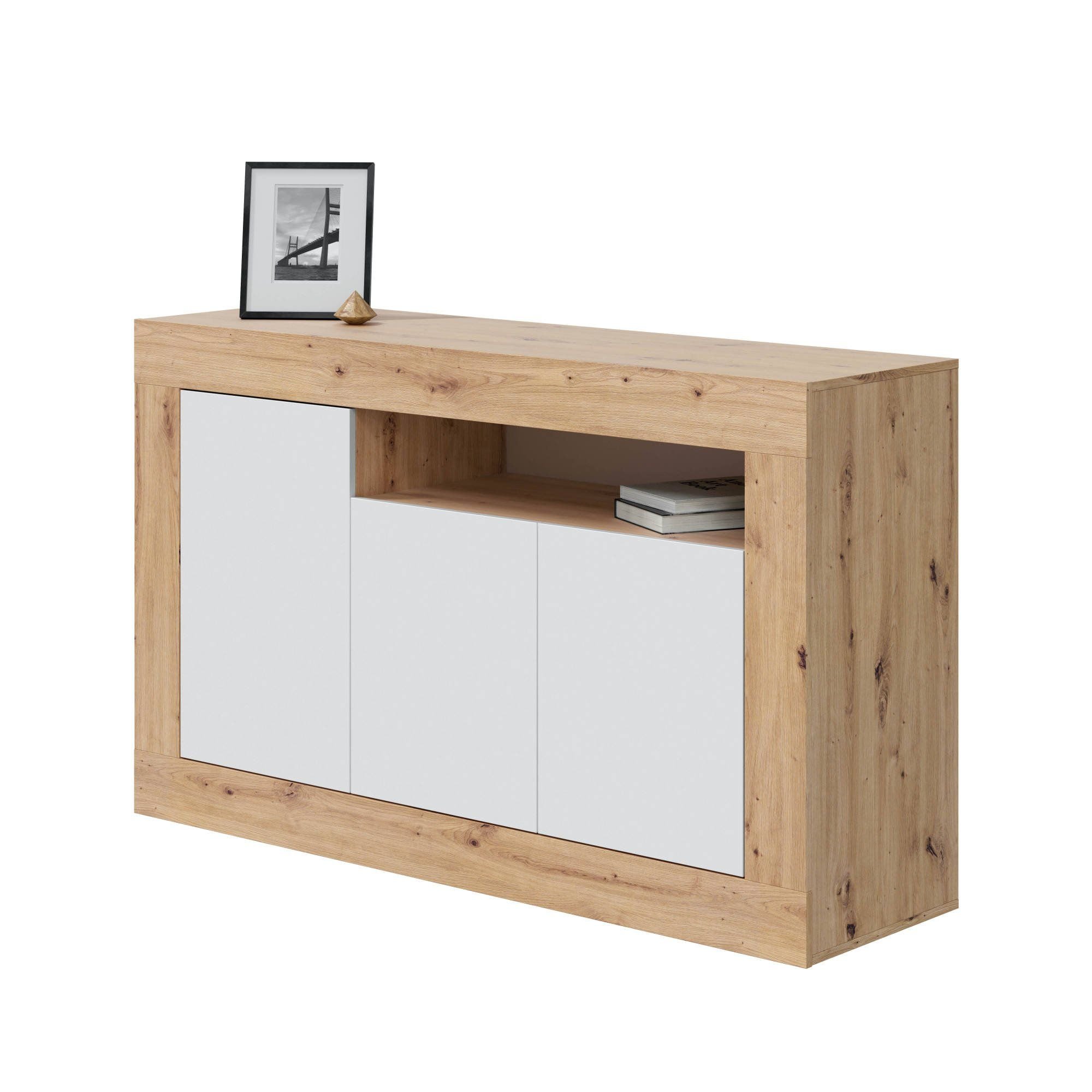 Buffet Effet Bois Beige, Blanc 167x42 Cm