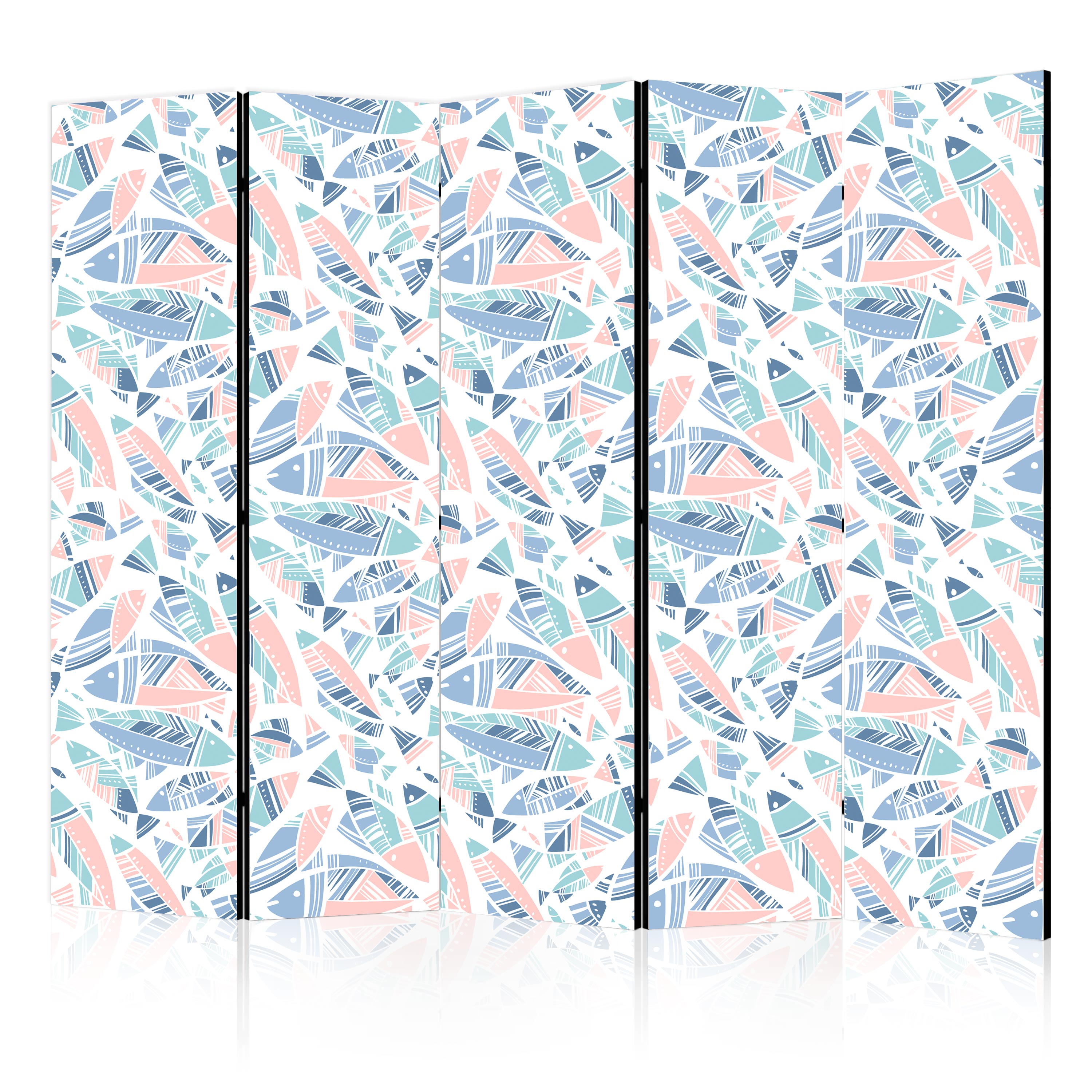 Paravent -poisson De Style Aztèque Dans Des Tons De Couleurs Pastelblanc 225x172
