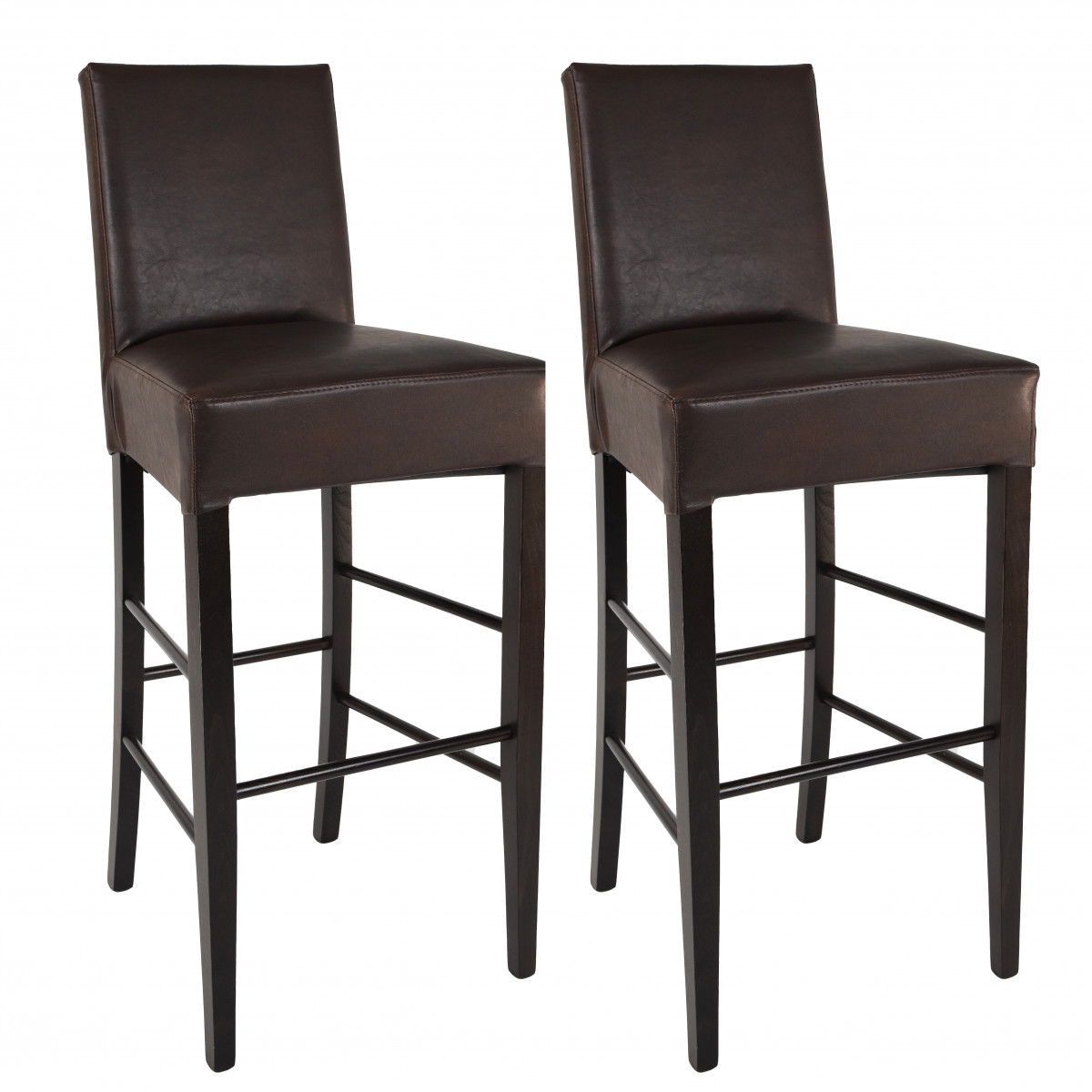 Tony - Lot De 2 Tabourets Wengé Et Assise Simili Cuir Marron Foncé