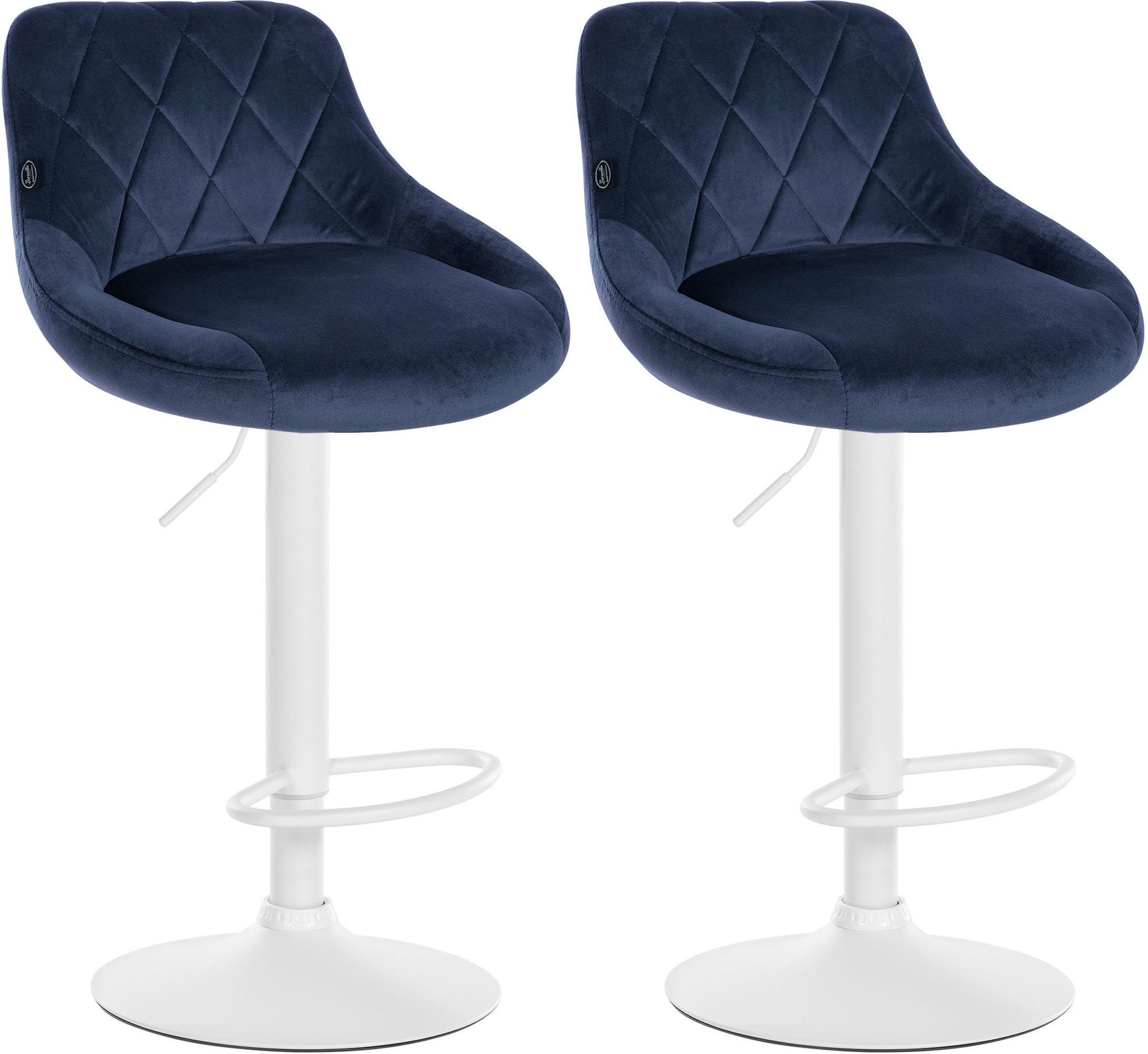 Lot De 2 Tabourets De Bar Lazio Velours Blanc Bleu