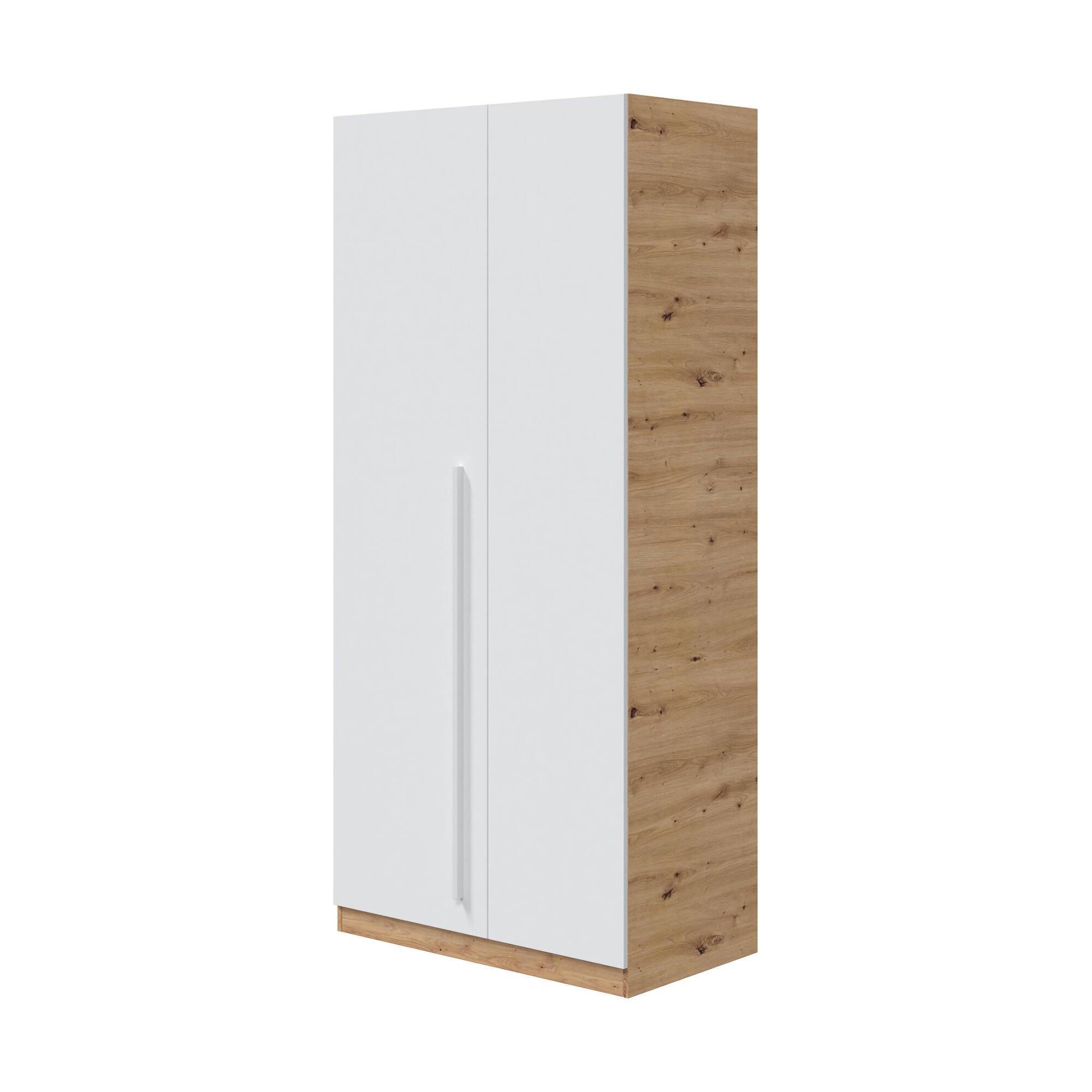 Armoire 2 Portes Effet Bois Beige, Blanc 210x52 Cm
