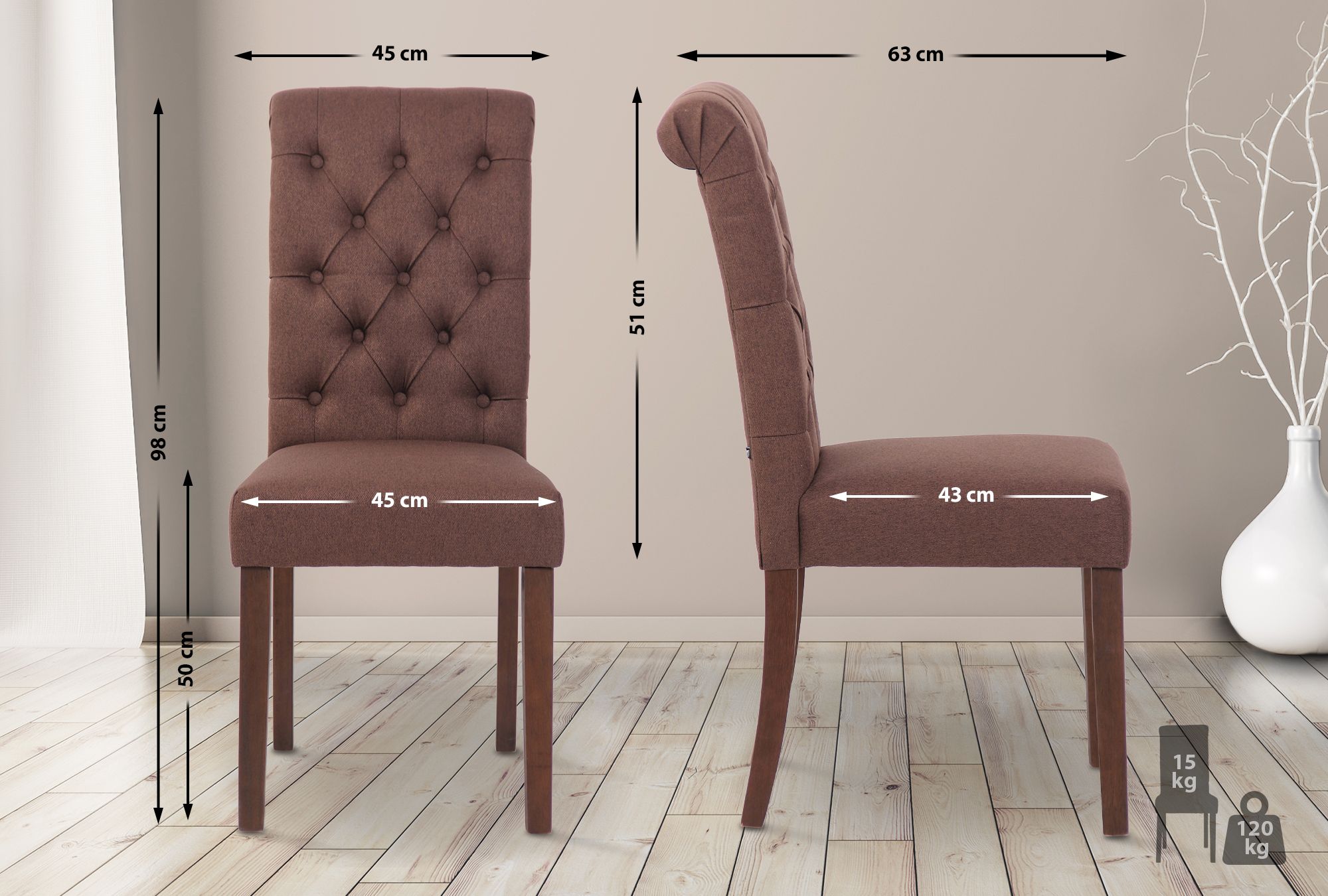 Lot De 2 Chaises De Salle À Manger Tissu Lisburn Brun