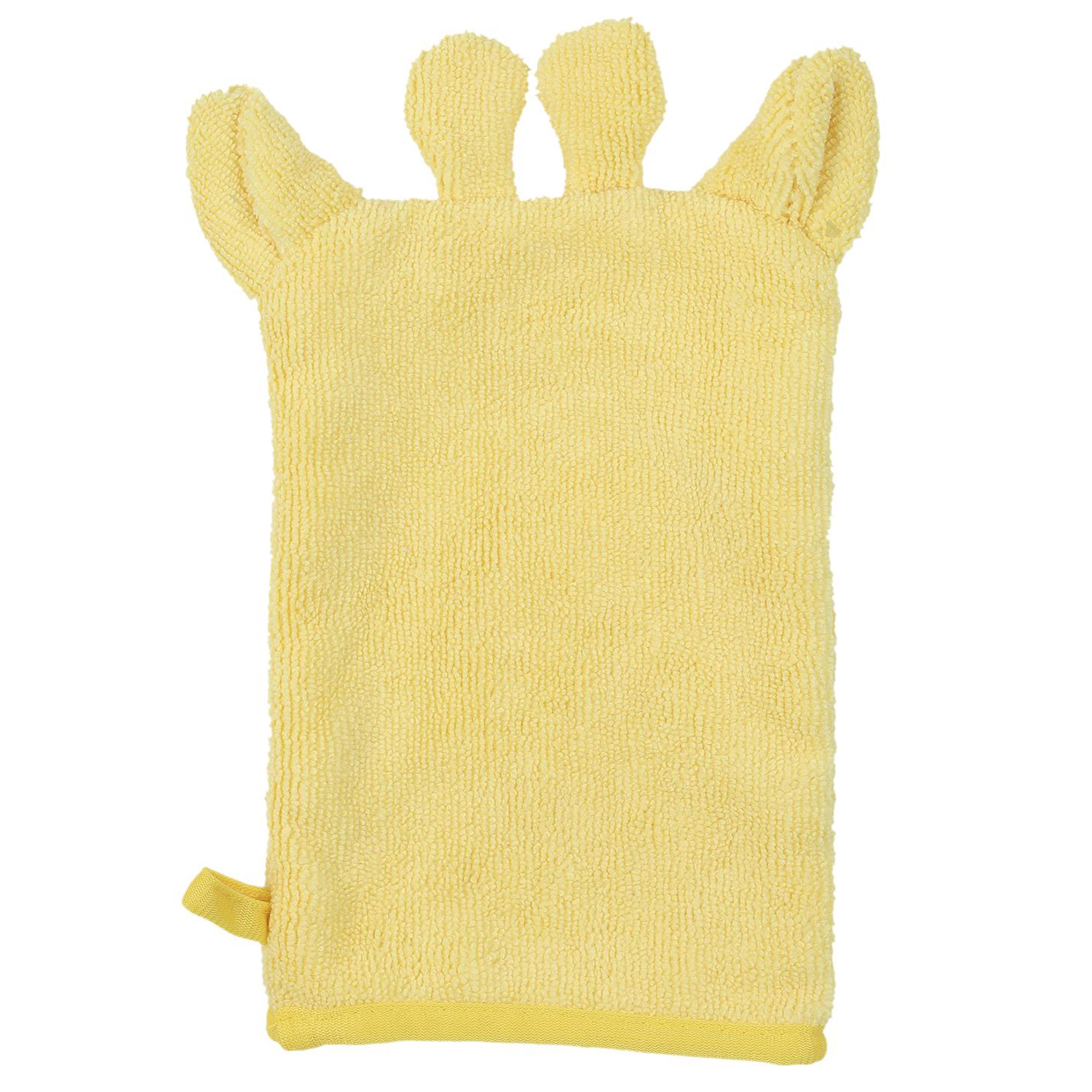 Lot De 2 Gants De Toilette 13x28 Cm Pur Coton Animaletto Forme Animal Jaune