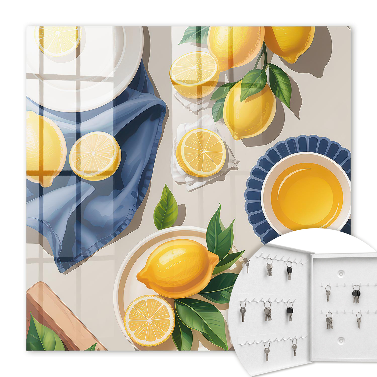 Armoire À Clés - (30 Cm X 30 Cm) - Boîte À Clés Murale - Coffret De Rangement Pour Clés - Couleur Blanche - Ouverture Vers La Gauche - Pour Maison Et Bureau - Table De Citron