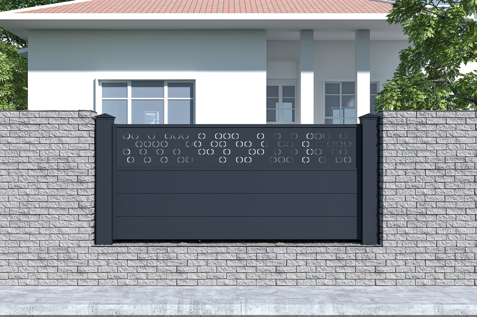 Casanoov Kit Clôture Aluminium Semi-ajourée Adula - H.90 Cm - L.1,90 M - Kit Complet