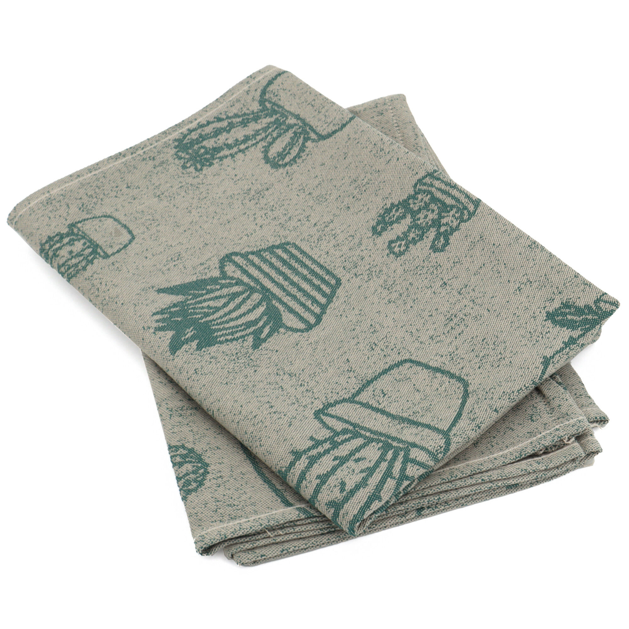 Lot De 2 Torchons De Cuisine Toile 50x70 Cm Coton Cactus Vert