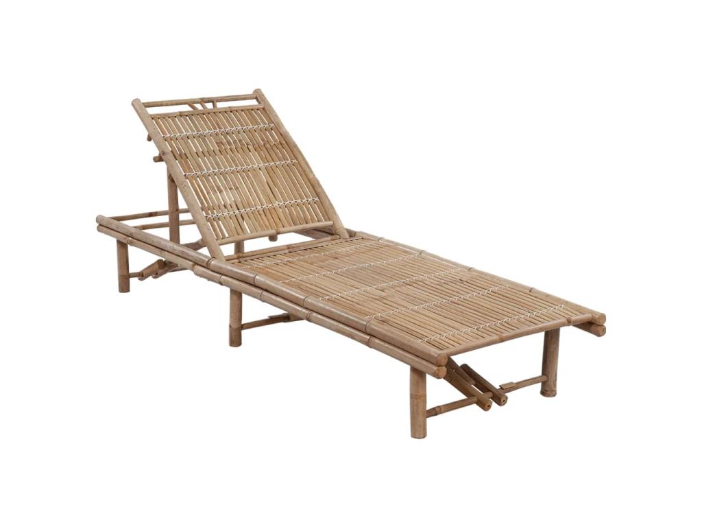 Transat Chaise Longue Bain De Soleil Lit De Jardin Terrasse Meuble D'extérieur Avec Coussin Bambou 02_0012286