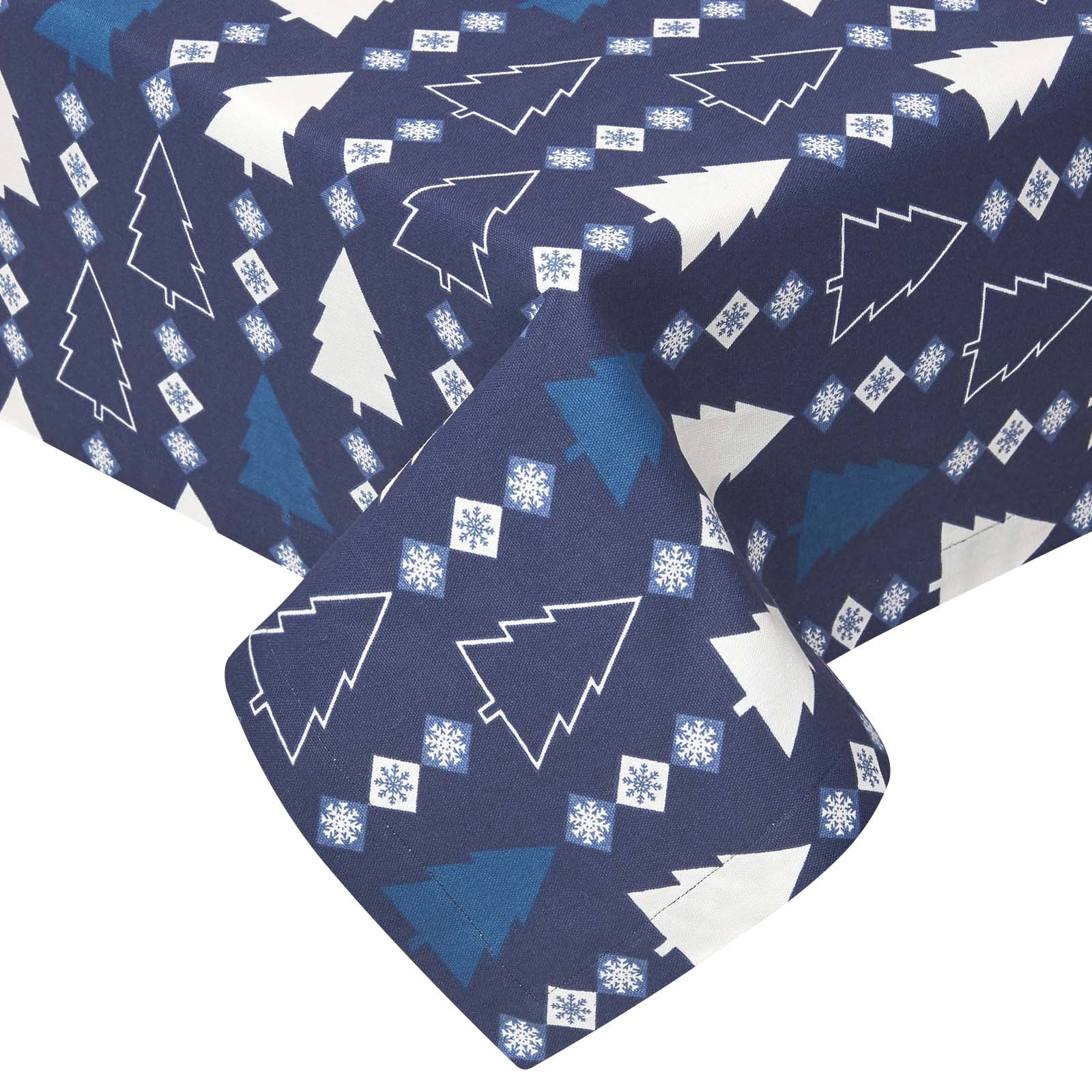 Nappe De Noël Sapins Bleu En Coton 137x137cm - Homescapes