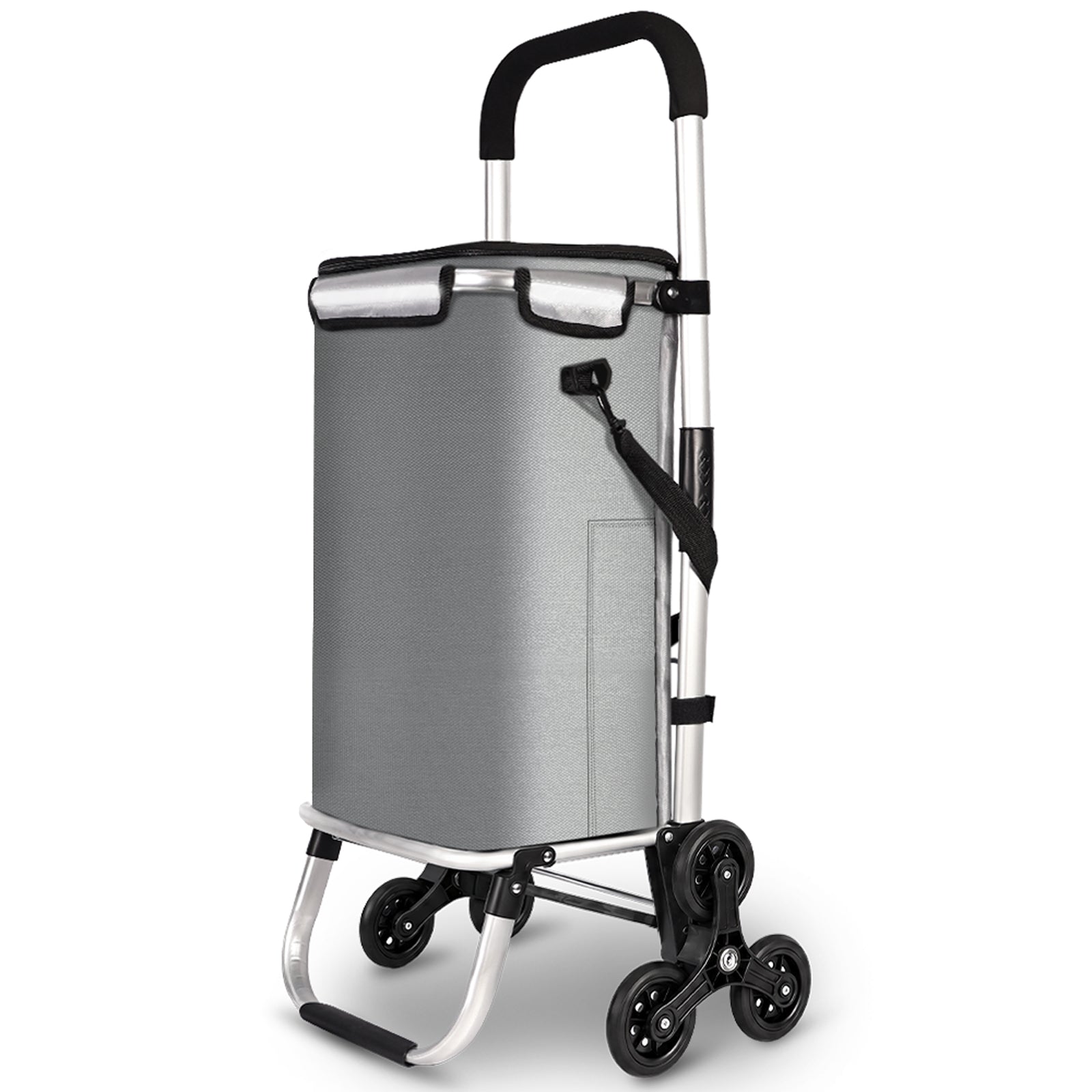 Vounot Chariot De Courses Pliable Monte Escalier Aluminium Avec Sac Isotherme Gris