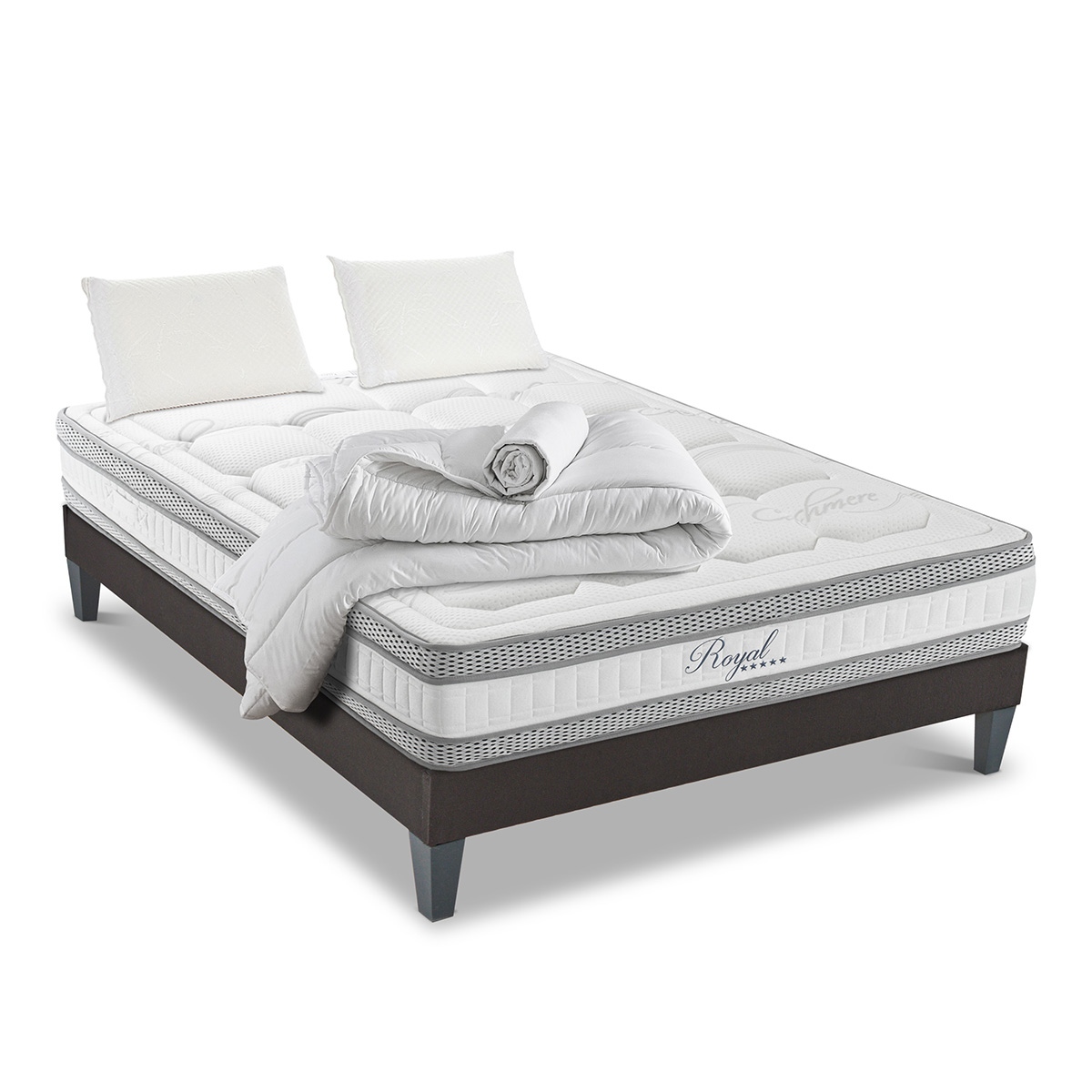 Hypsom - Pack Prêt À Dormir Royal 5 140x200 Cm Matelas Mémoire De Forme + Sommier + Accessoires