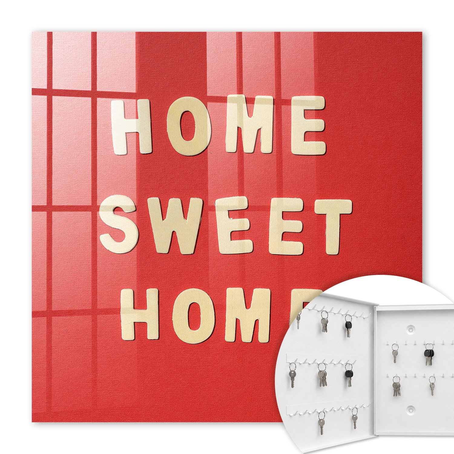 Armoire À Clés - (30 Cm X 30 Cm) - Boîte À Clés Murale - Coffret De Rangement Pour Clés - Couleur Blanche - Ouverture Vers La Gauche - Pour Maison Et Bureau - L'Inscription Home Sweet Home