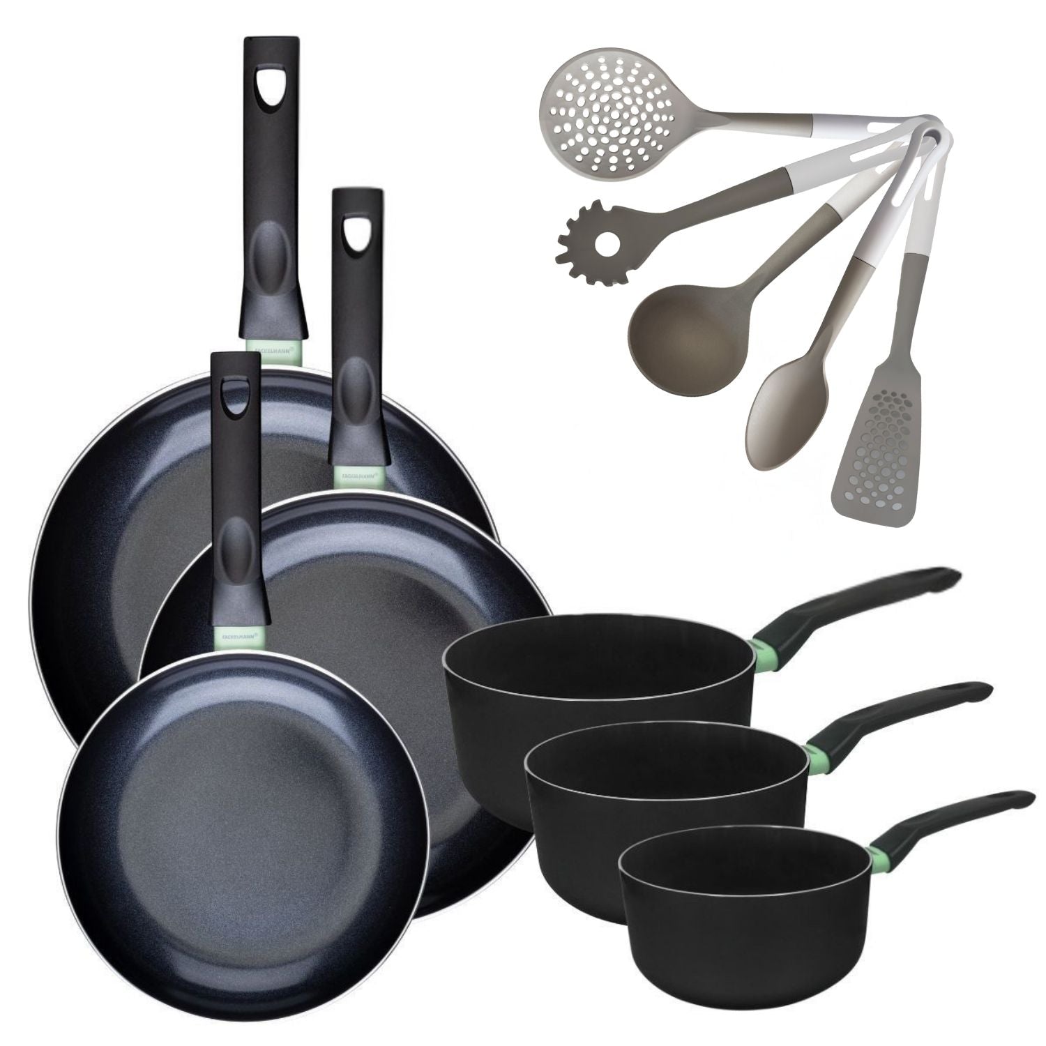 3 Poêles 24/28/30cm + 3 Casseroles 16/18/20cm Brandao Vario