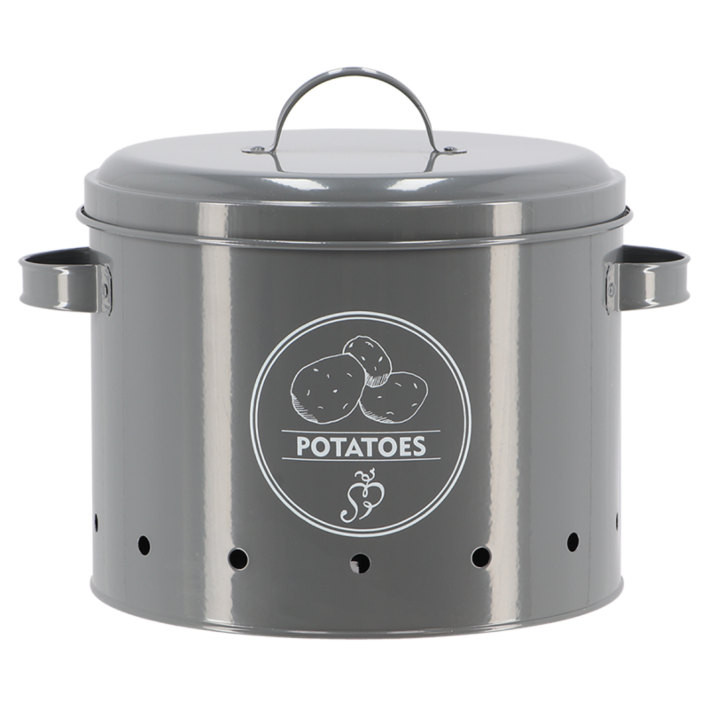 Boite De Conservation Pour Pomme De Terre En Acier - Gris - D 27,5 X H 21 Cm