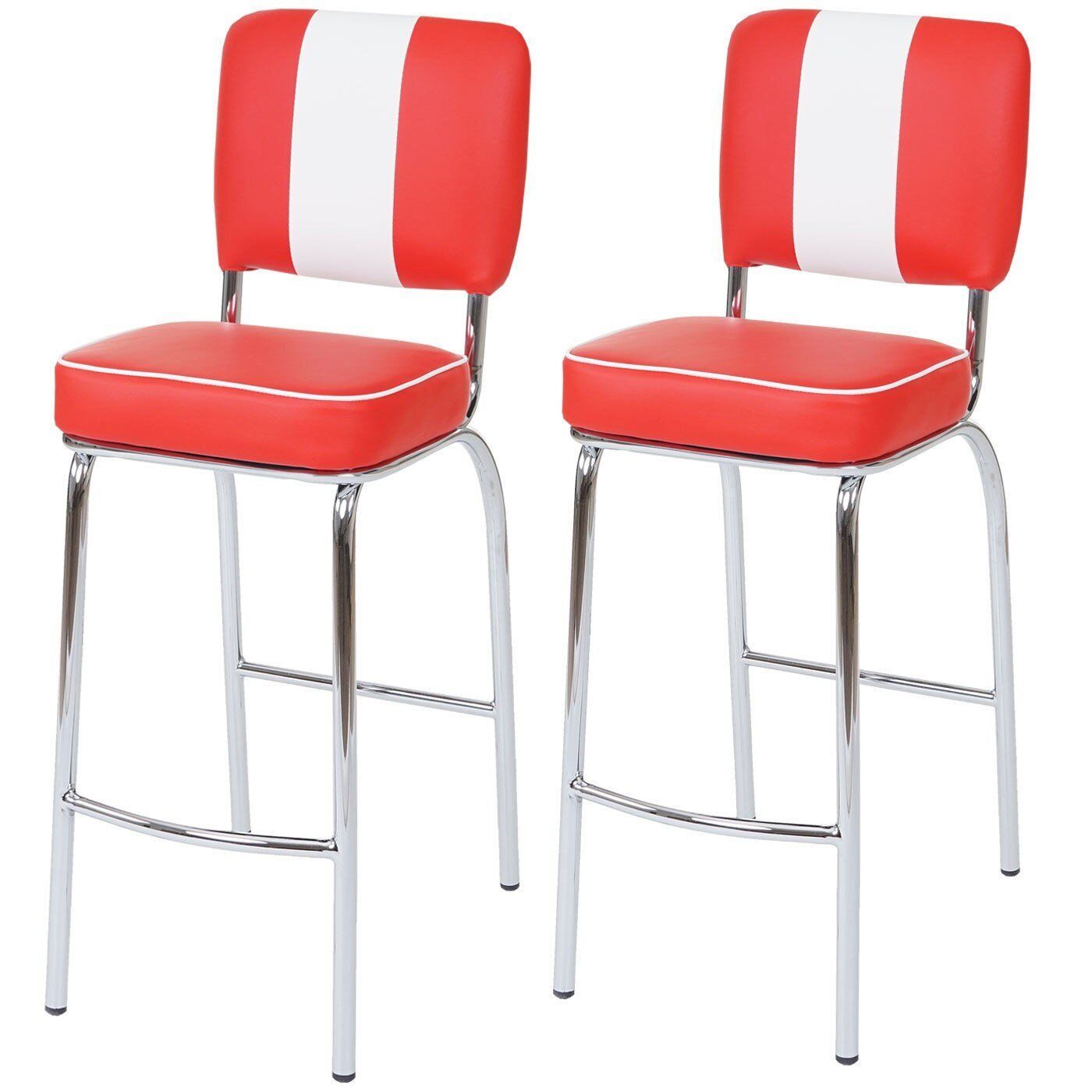 Set De 2 Tabourets De Bar En Synthétique Rouge Et Blanc Et Métal Design Tdb04026