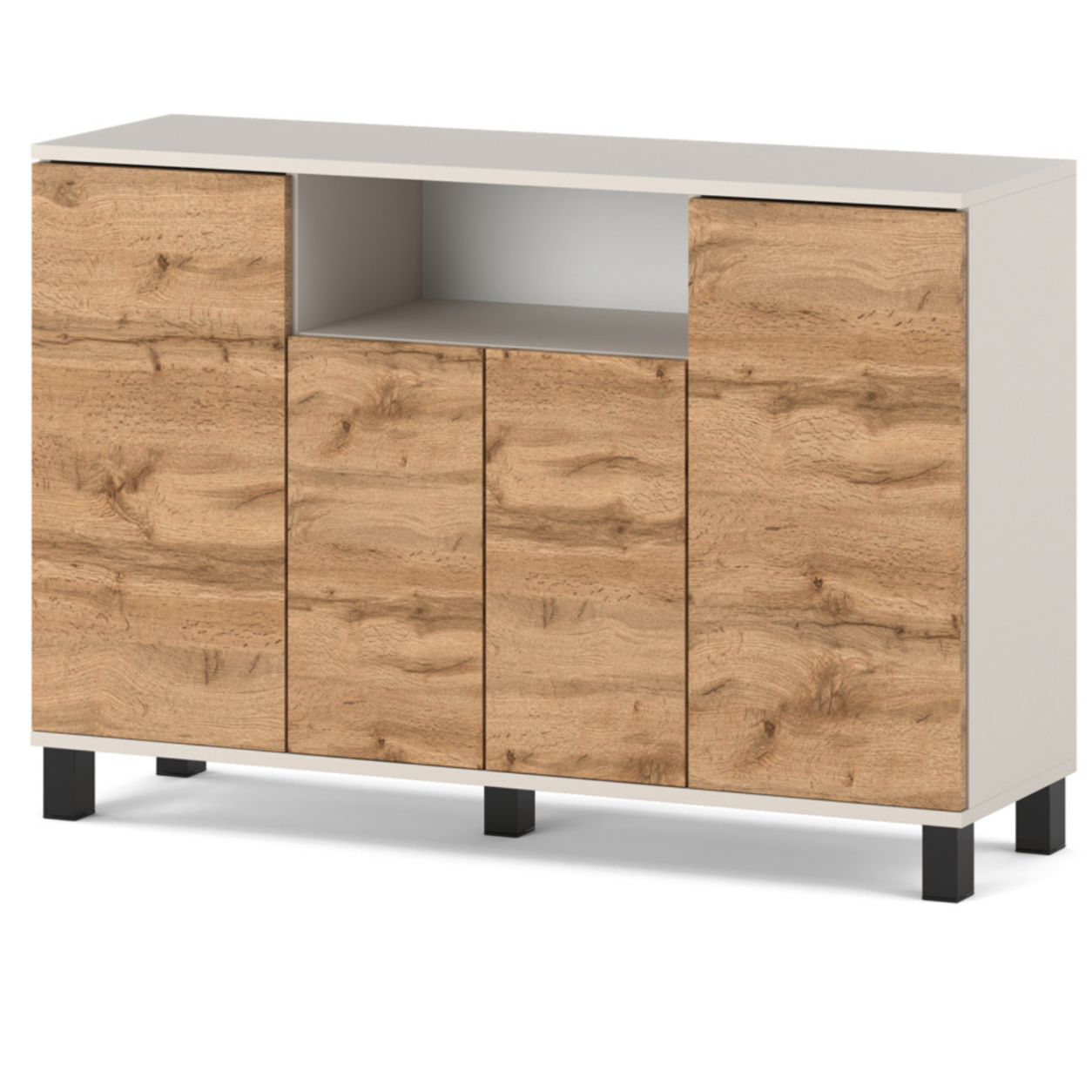 Commode Cachemire + Chêne Wotan 120 Cm 4 Portes - Meuble Tv Moderne Pour Salon Et Chambre - Buffet De Rangement Design
